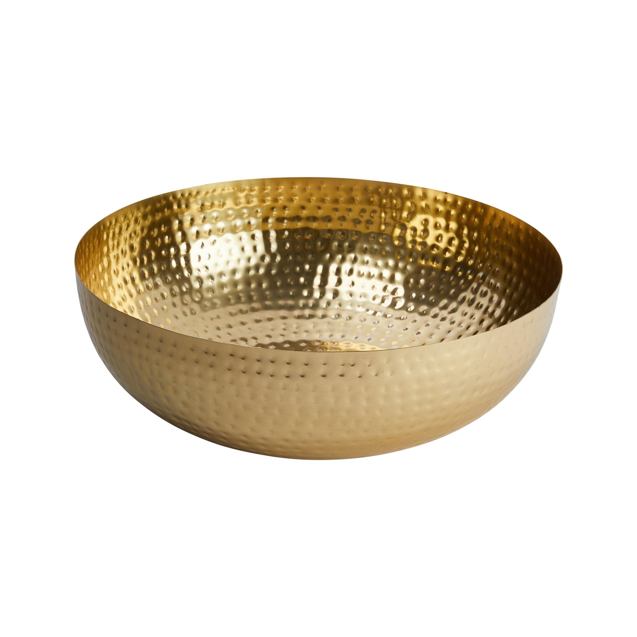 Gold Hammered Metal 14-Inch Round Serving Bowl