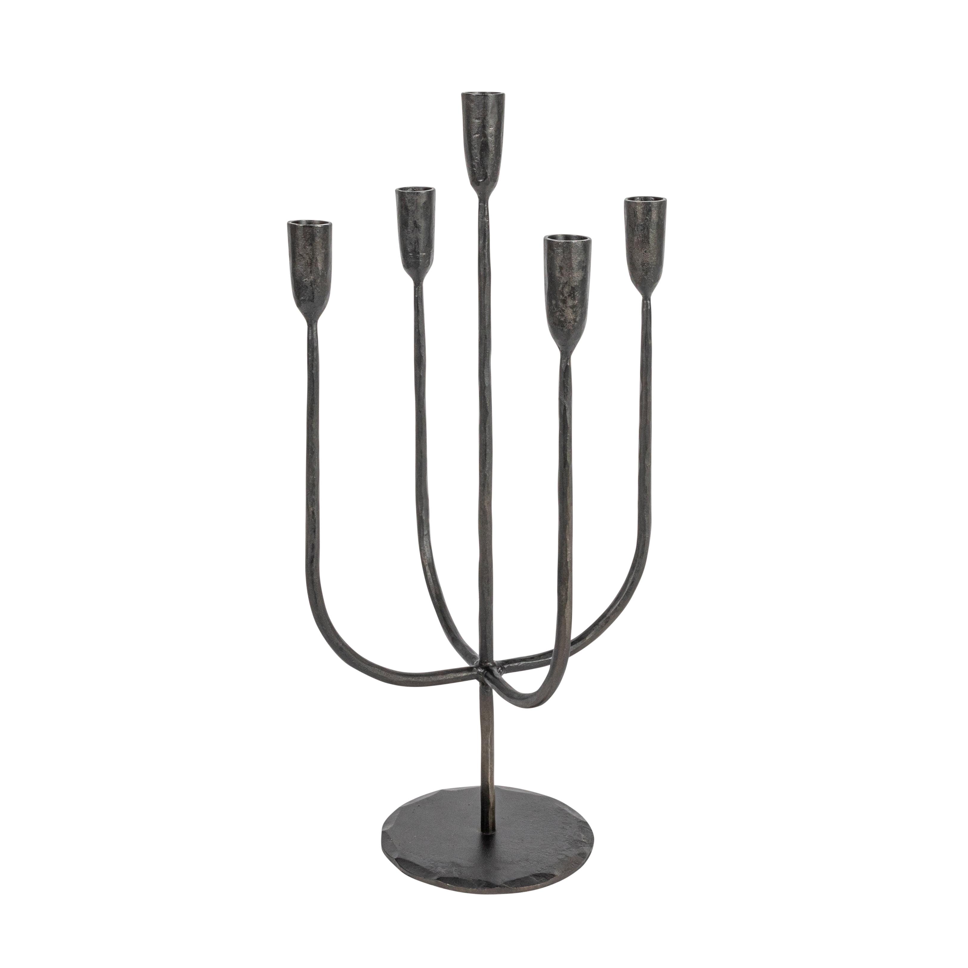 Creative Co-Op Round Hand-Forged 5 Taper Metal Candelabra, Black