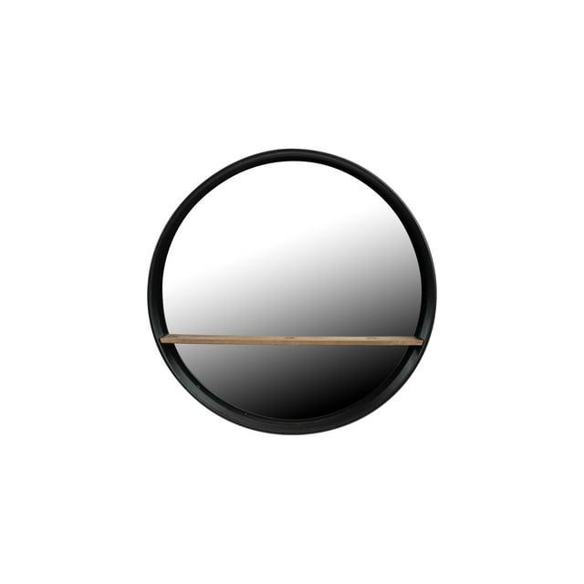 24" Metal/Wood Wall Mirror with Shelf Black - 3R Studios: No Assembly, Modern Decor