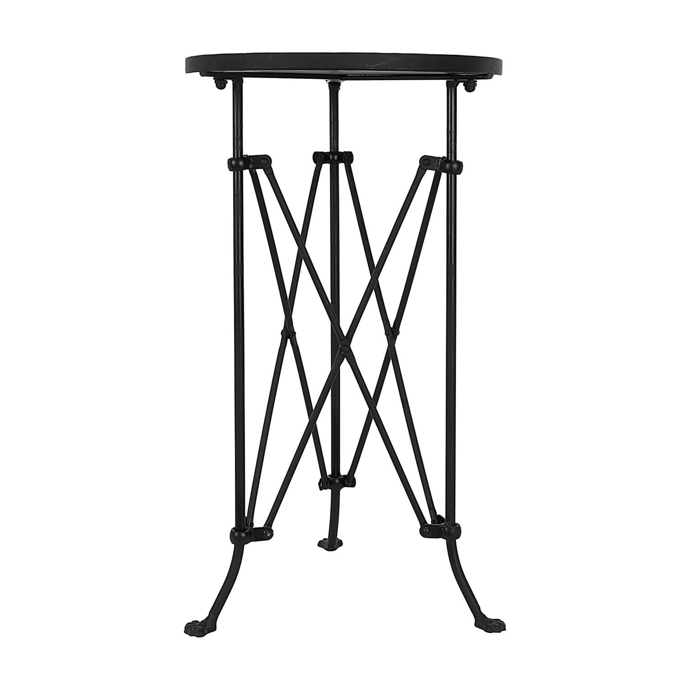 Storied Home Round Metal Side Accent Table with Claw Feet Black: Antique Drum Style, Bedside Use, Nesting Feature