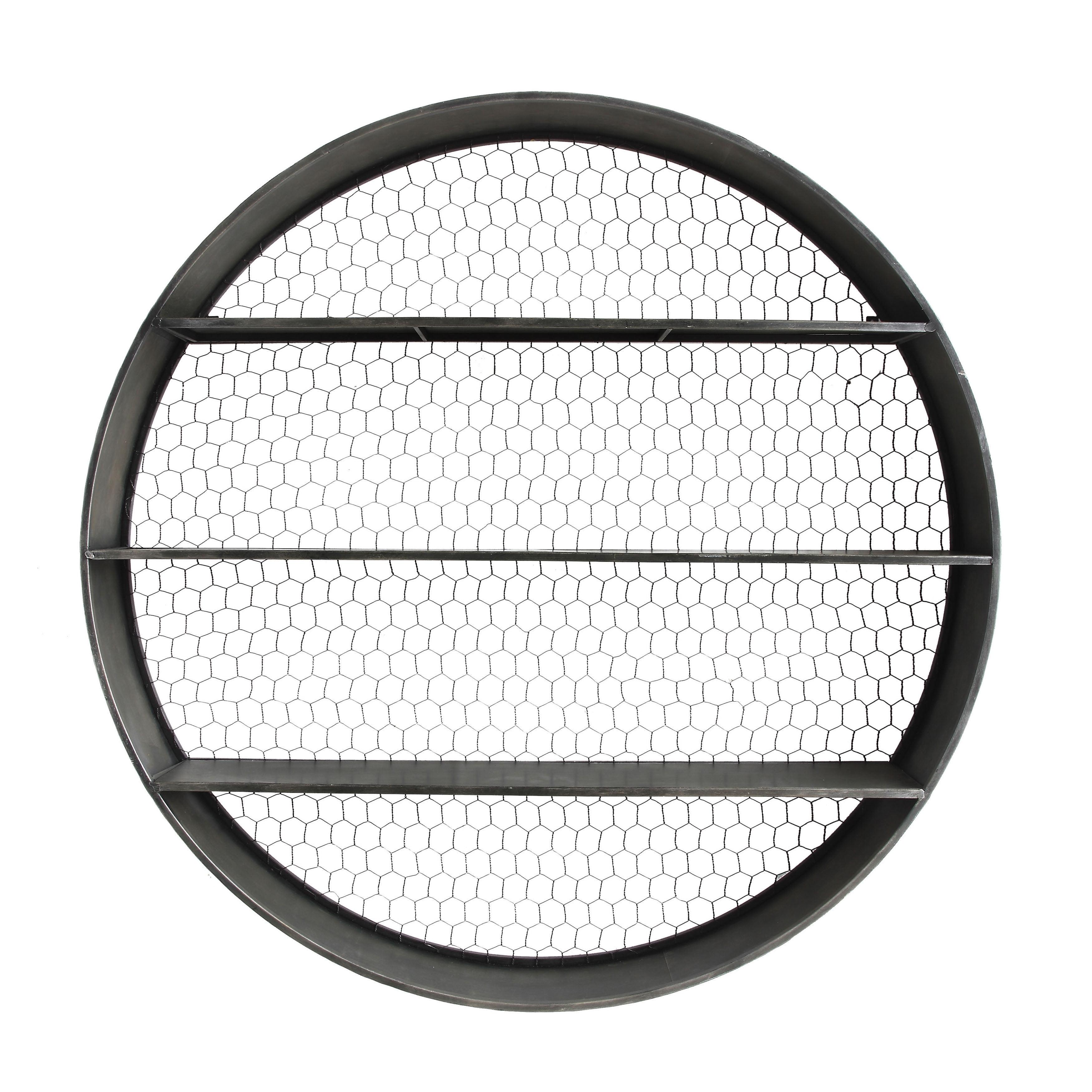 Elegant Gray 41" Round Metal Wall Shelf with Open Wire Back