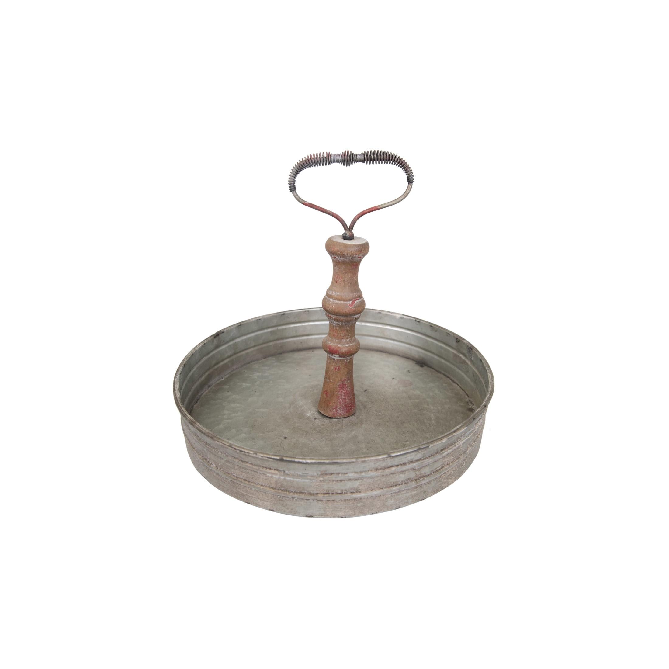 Creative Co-Op Round Metal & Wood Tray with Handle
