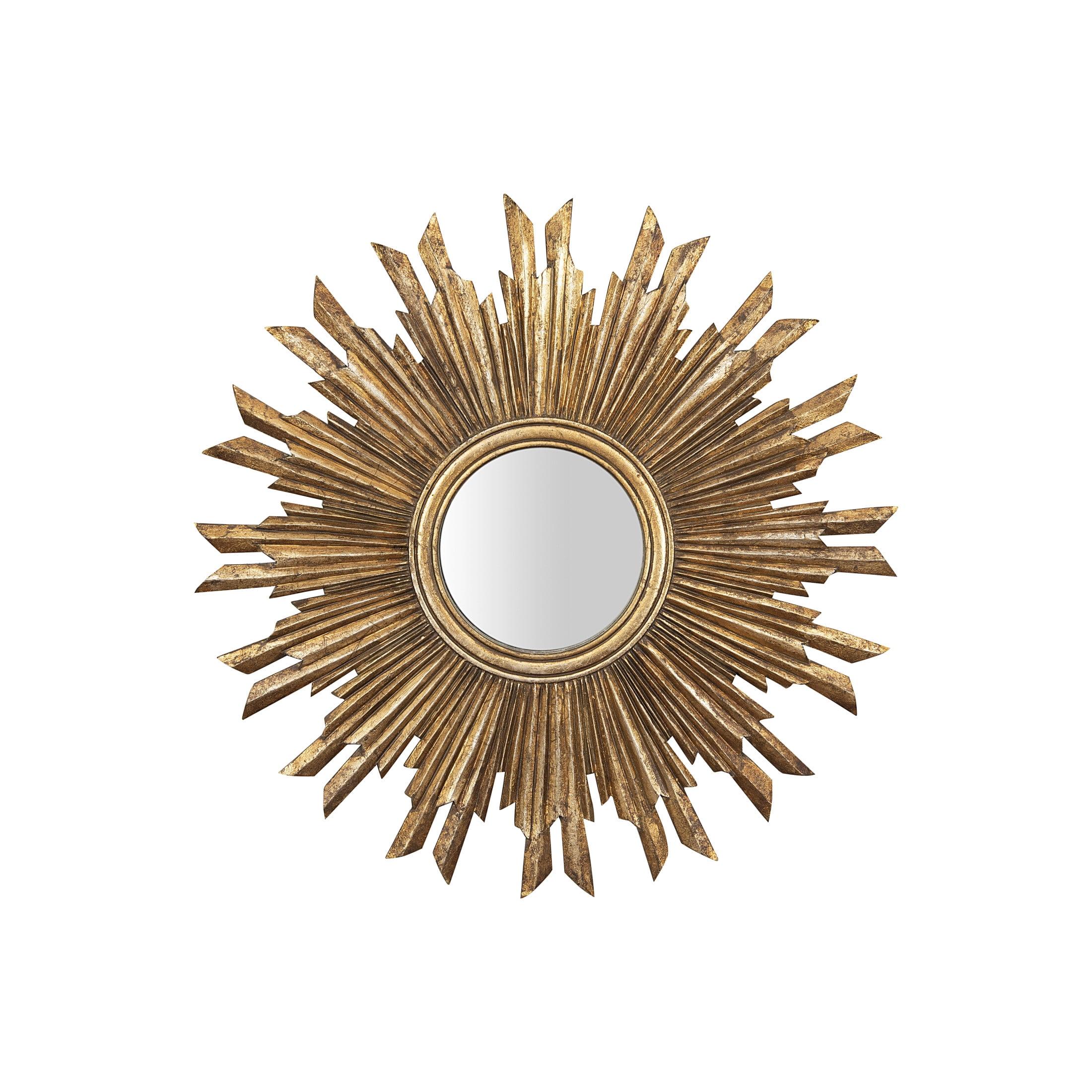 35.5" Round Wood Sunburst Wall Mirror Gold Finish - Storied Home: Eclectic Foyer Accent, MDF Composite