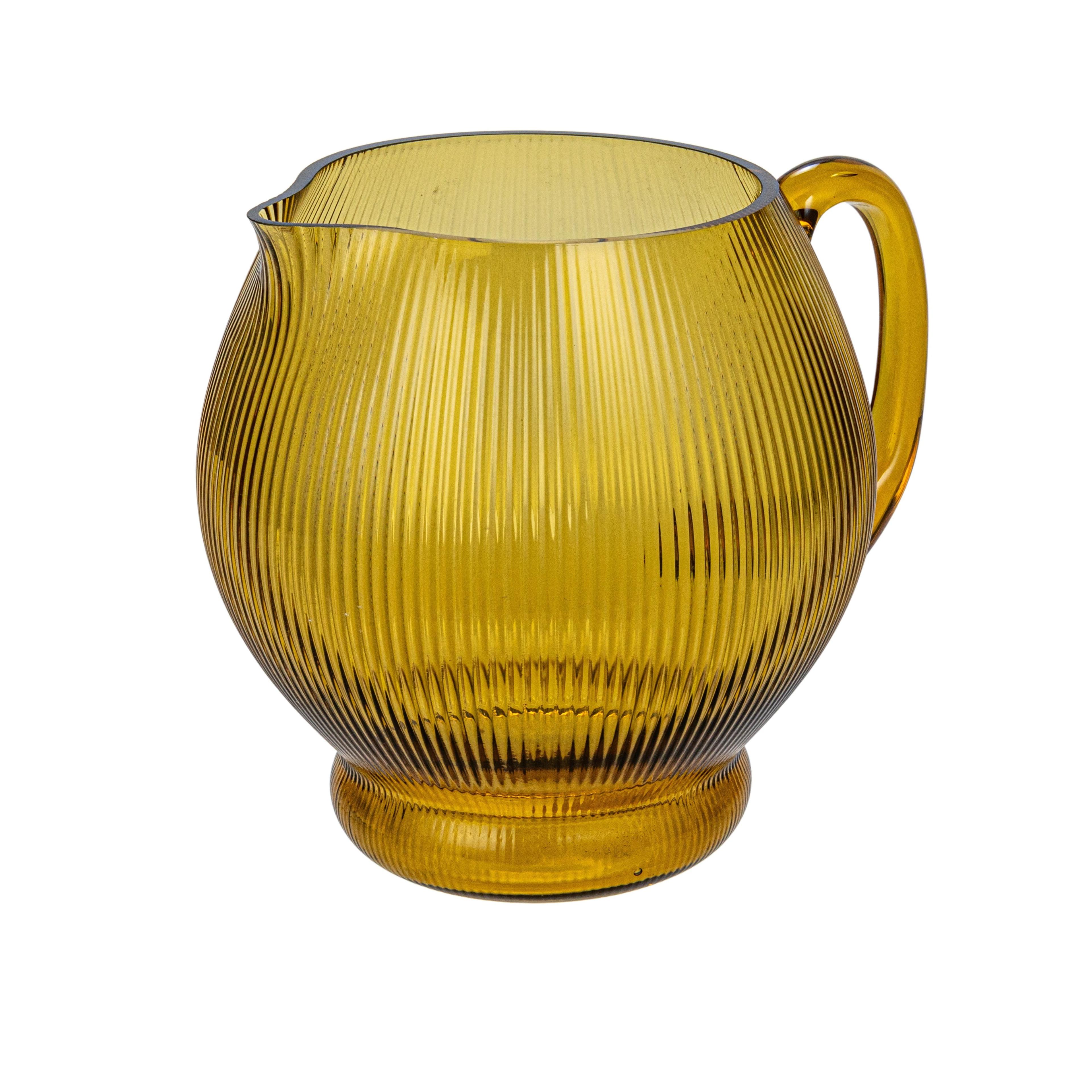 Creative Co-Op Round Ribbed Glass Pitcher, Amber