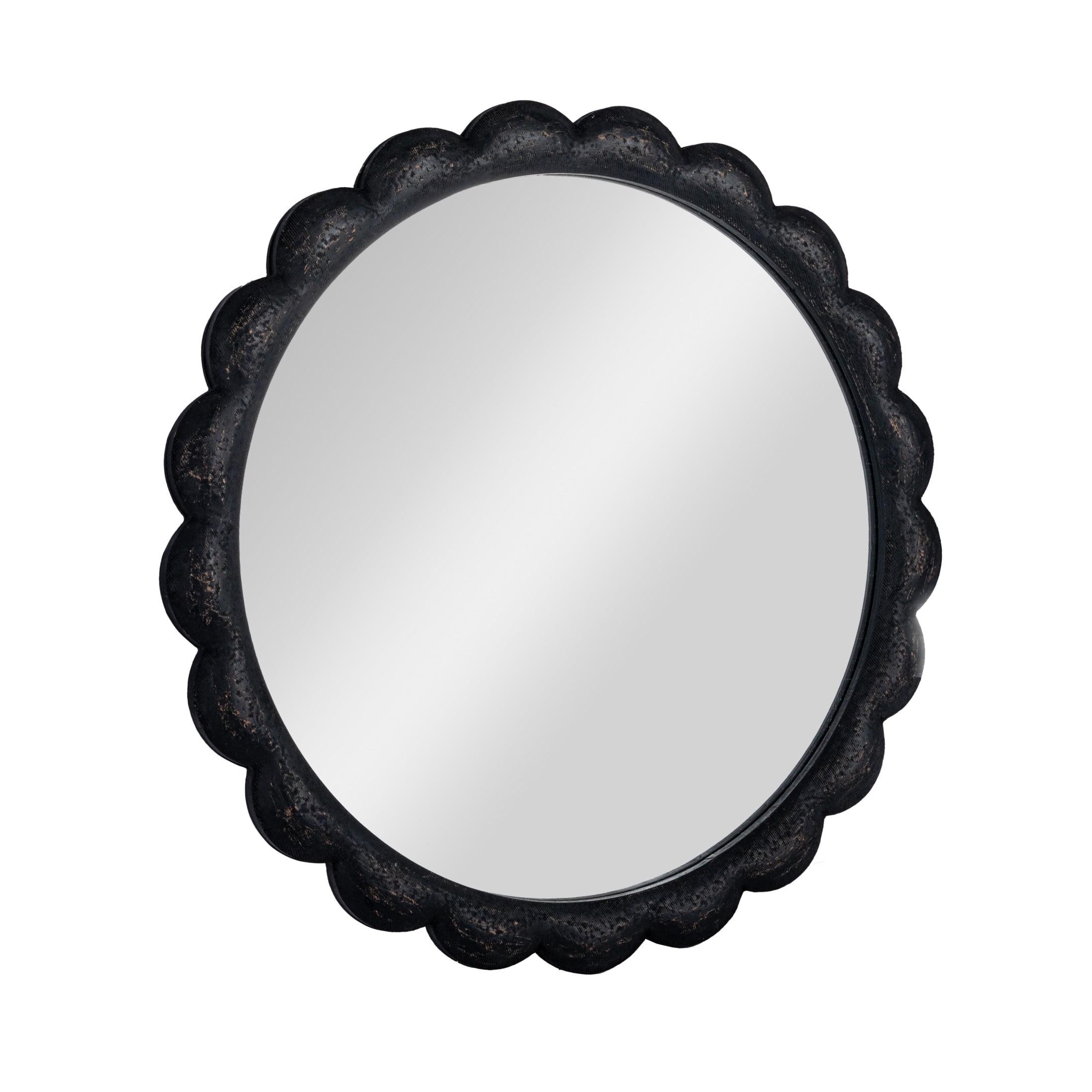 27.75" Round Black Scalloped Wood Wall Mirror