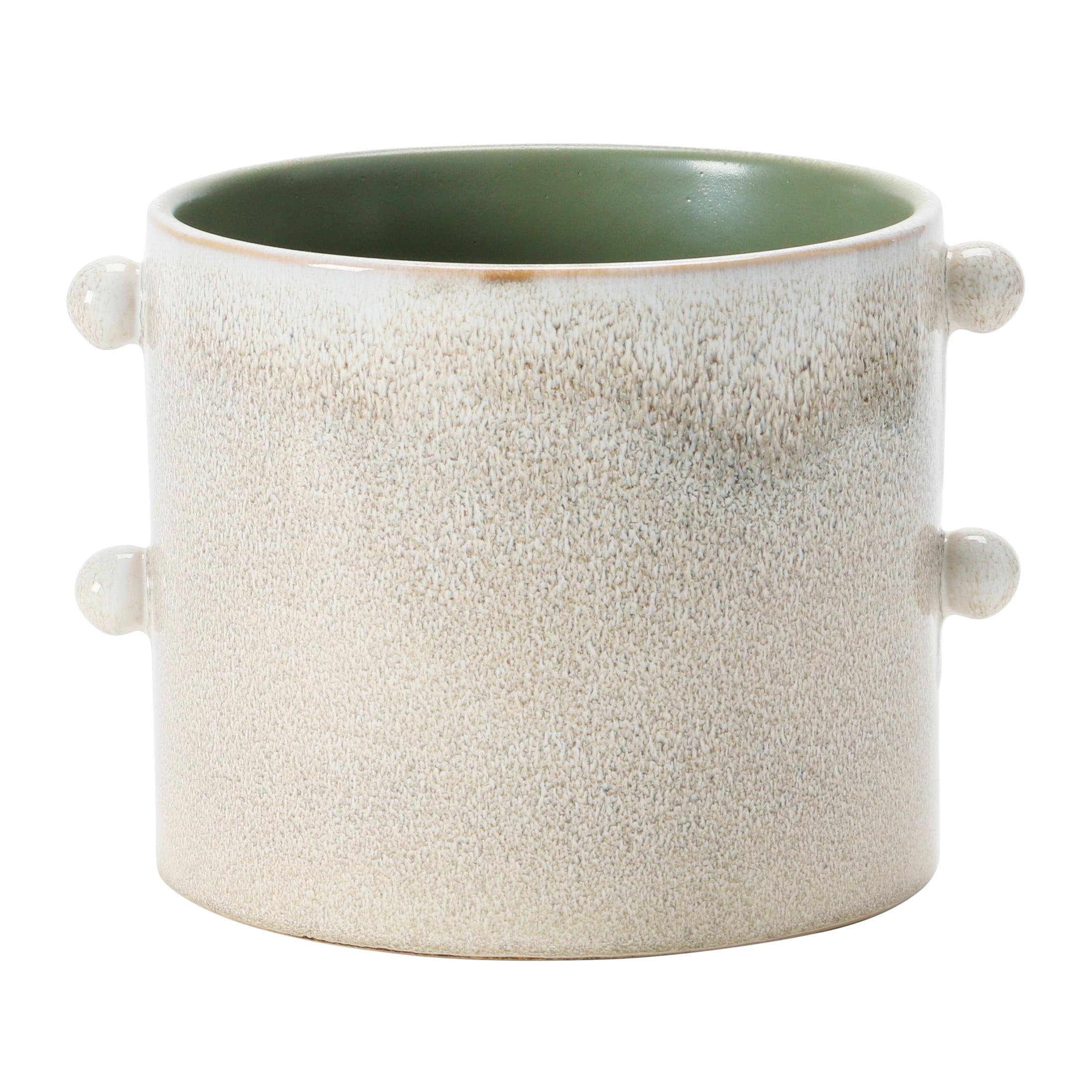 Elegant Cream Stoneware 9.75'' Round Indoor Planter