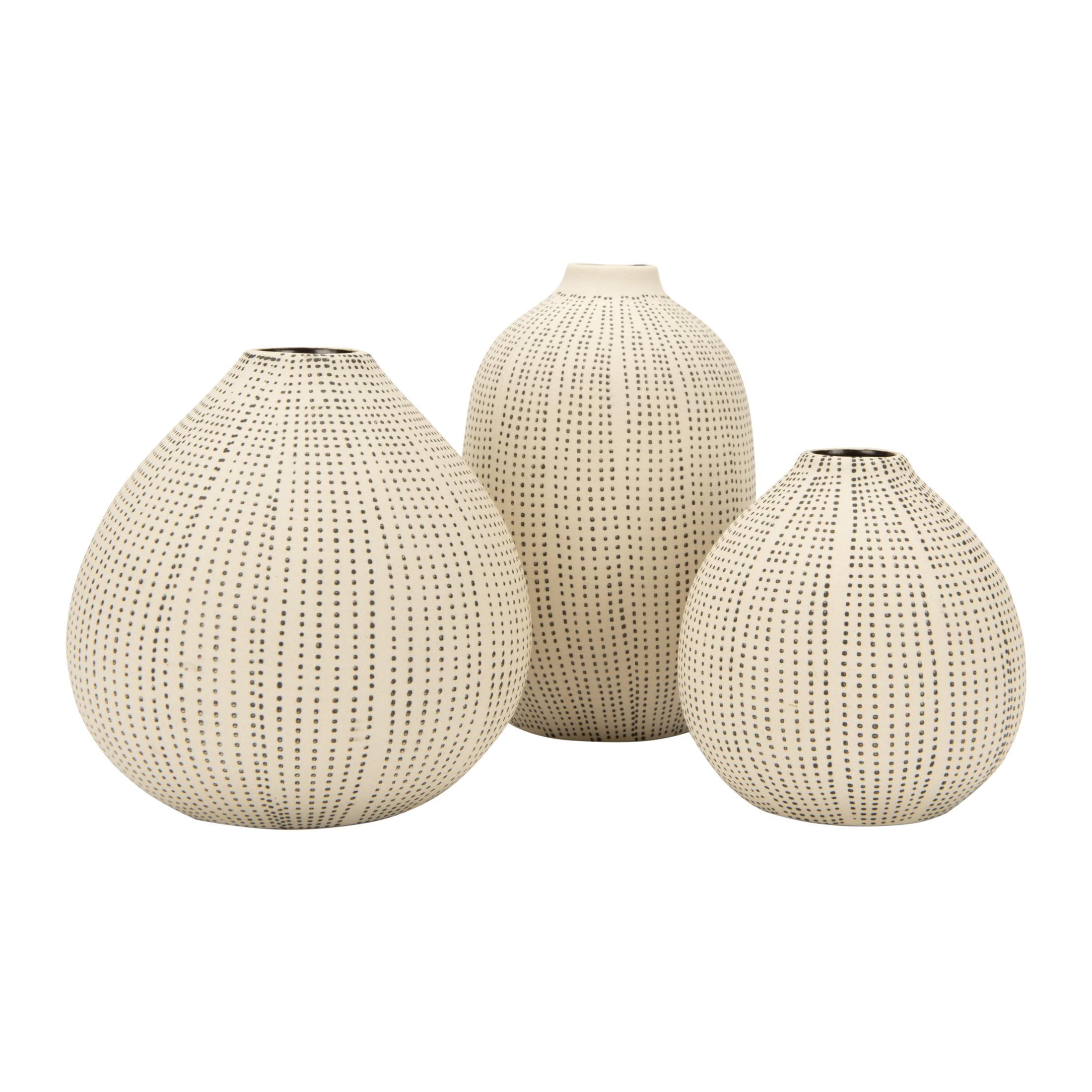 Chic White Ceramic Bouquet Vases with Textured Black Dots (Set of 3)