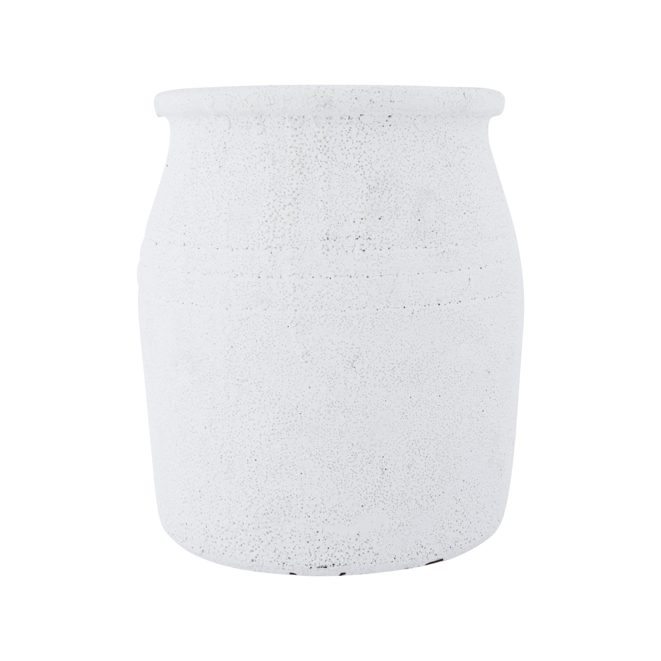 White Distressed Terracotta Crock with Volcano Glaze, 7"