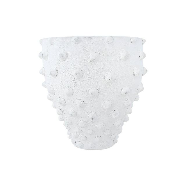 Creative Co-Op Round Terra-cotta Crock with Pointed Polka Dots and Distressed Volcano Glaze, White