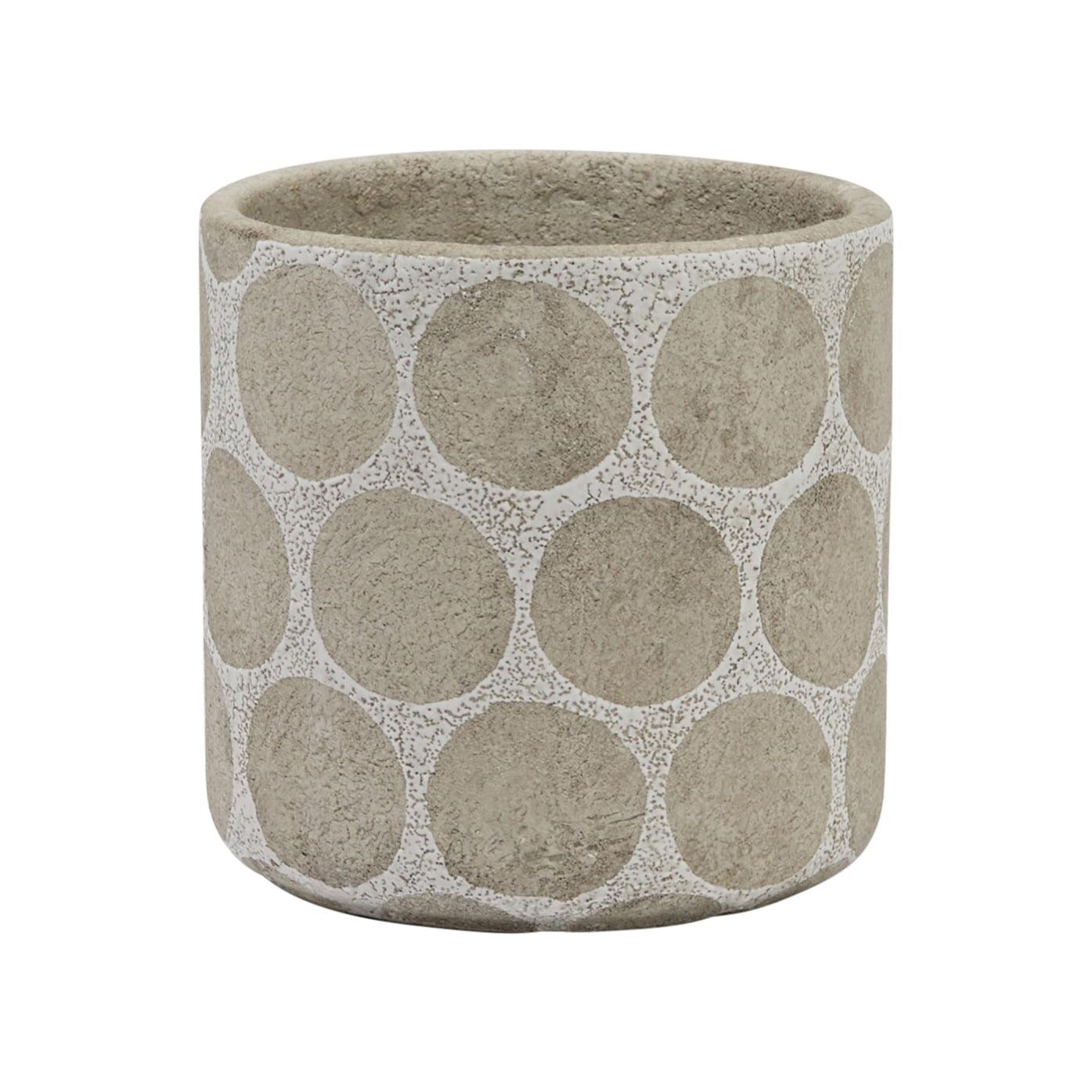 Sleek Terra-cotta Round Planter with Wax Relief Dots, White and Cement