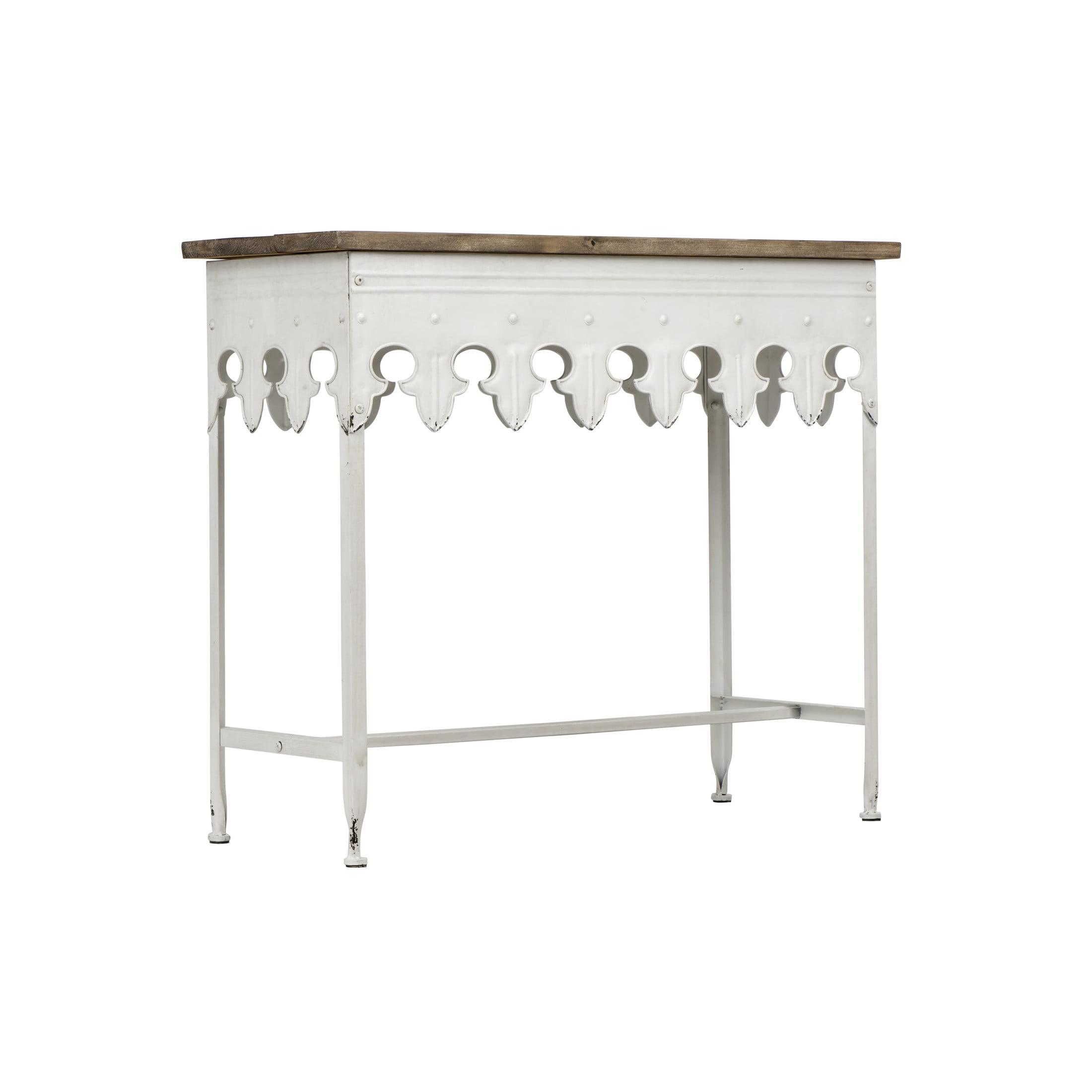 Distressed White Metal Console Table with Wood Top