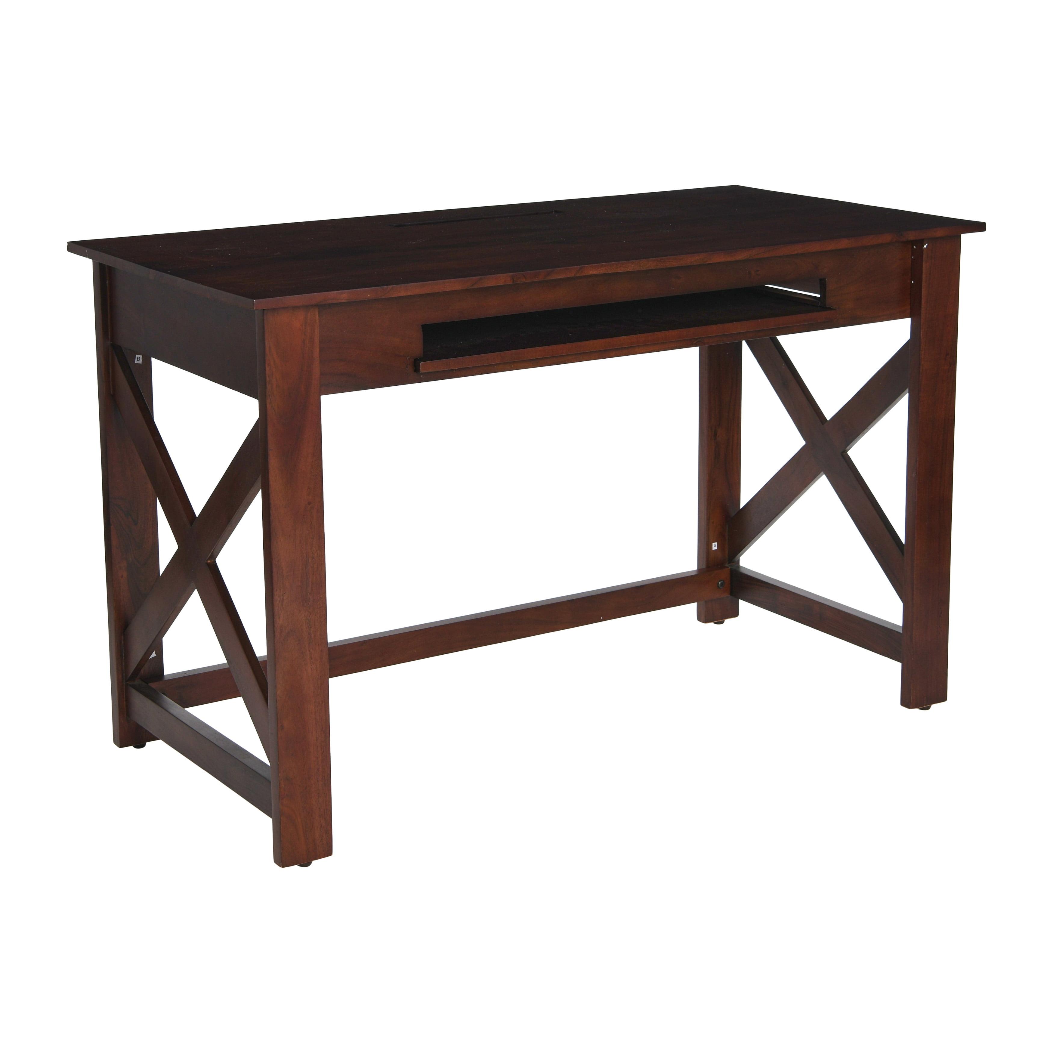 Elegant Chestnut Mango Wood Computer Desk with Keyboard Tray