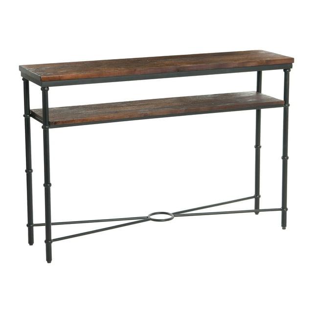 Storied Home Saratoga Console Table Gray: Industrial Iron Legs, Solid Acacia, Space-Saving Design