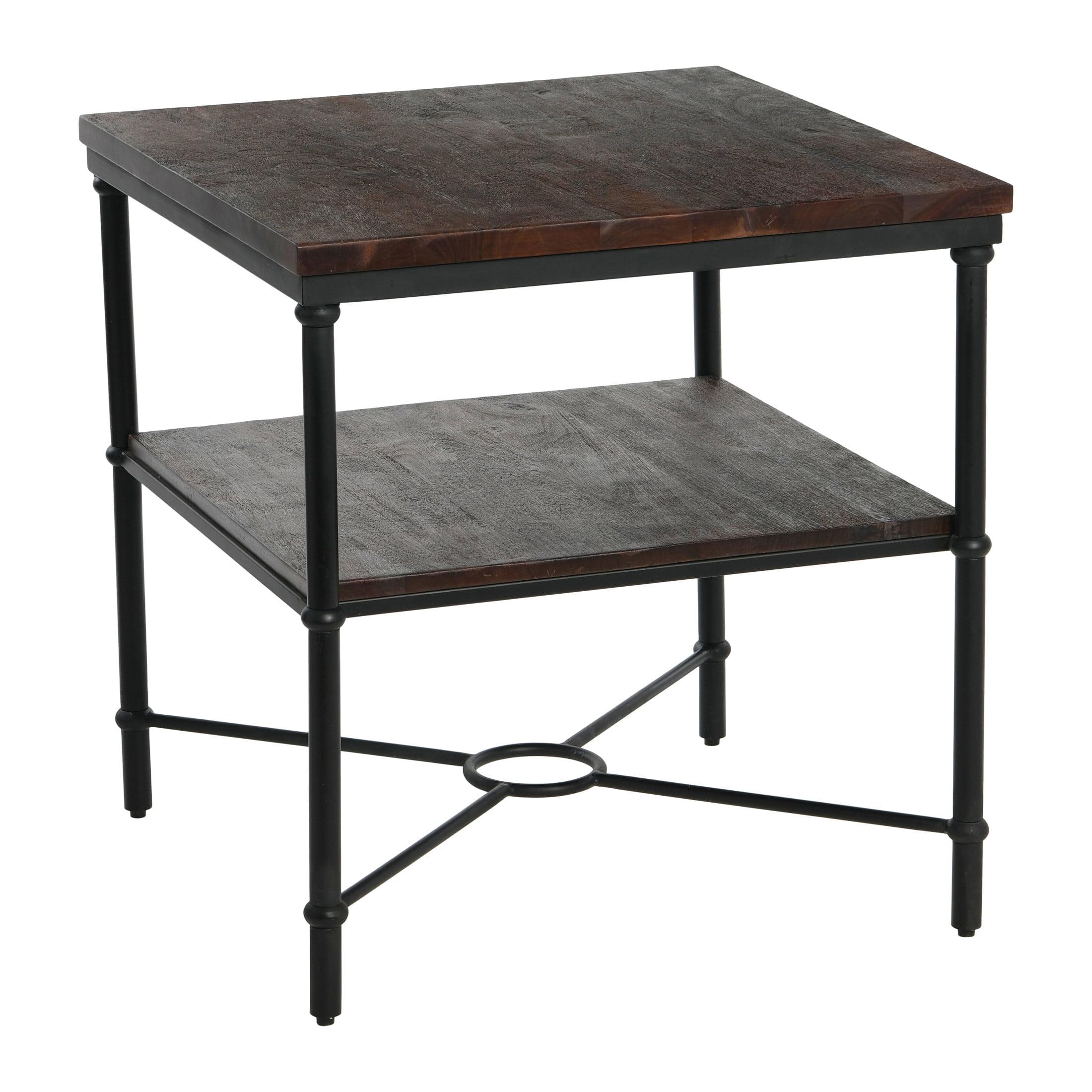 Storied Home Saratoga End Table Gray: 25" High, Iron Frame, Acacia Top, Assembly Required