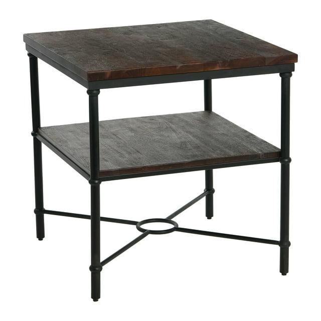 Storied Home Saratoga End Table Gray: 25" High, Iron Frame, Acacia Top, Assembly Required