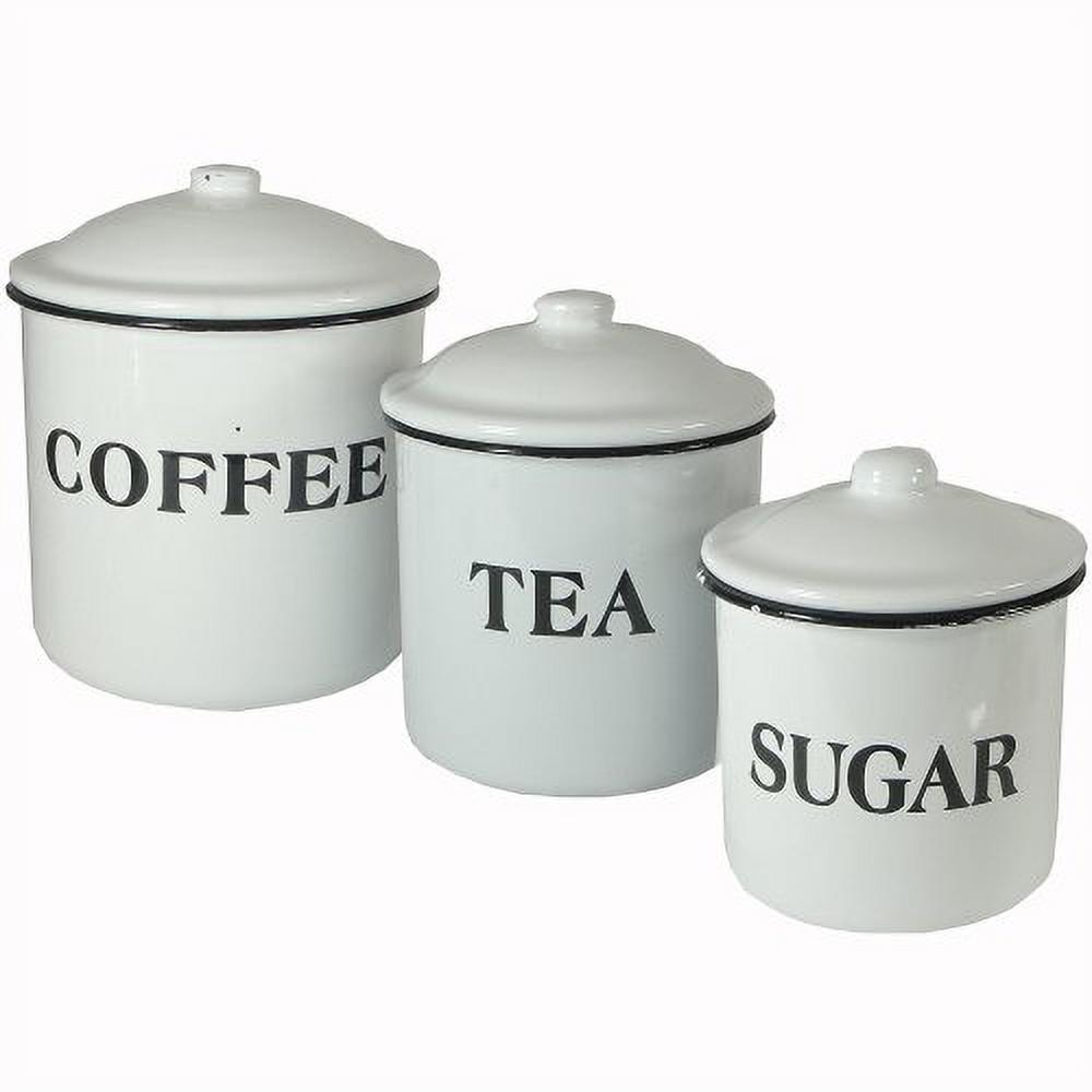 Storied Home Set of 3 'Coffee Tea Sugar' Metal Containers with Lid: Kitchen Canister Set for Coffee & Tea Storage