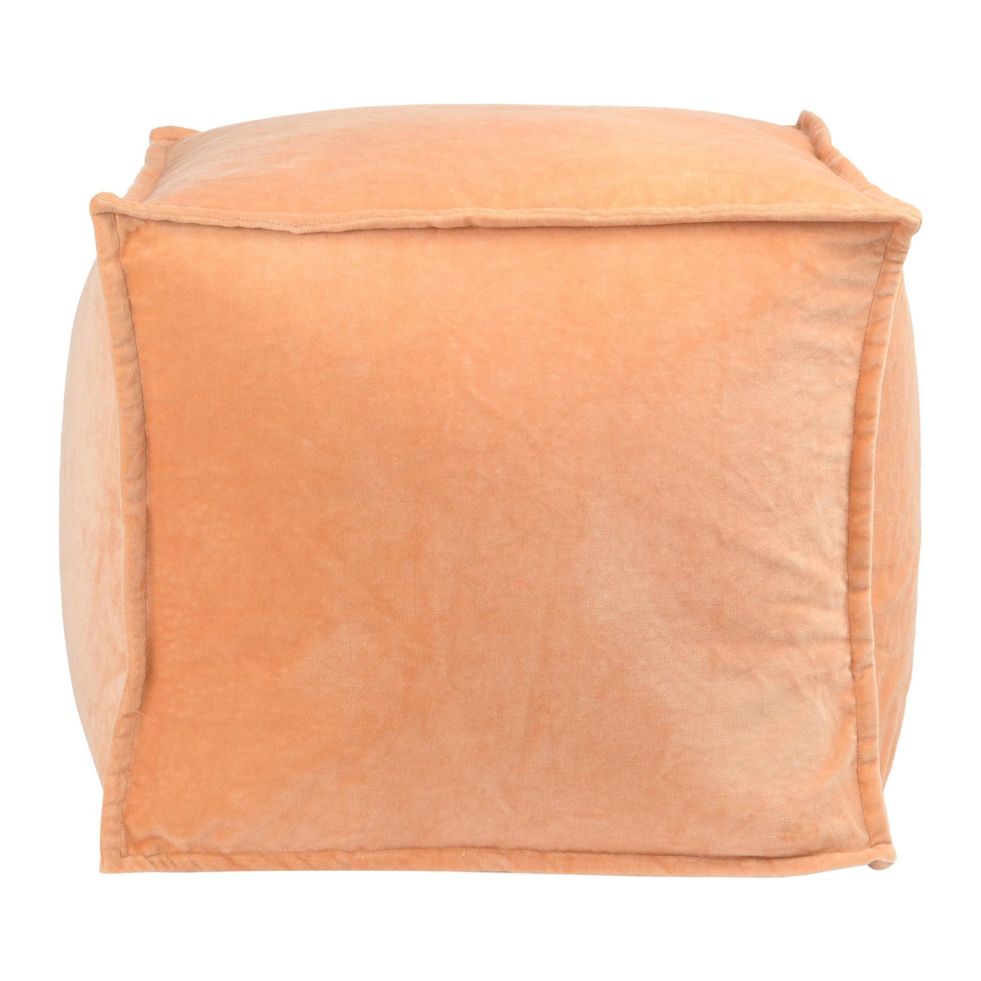 Blush Velvet Square Pouf with Knife-Edge Detail