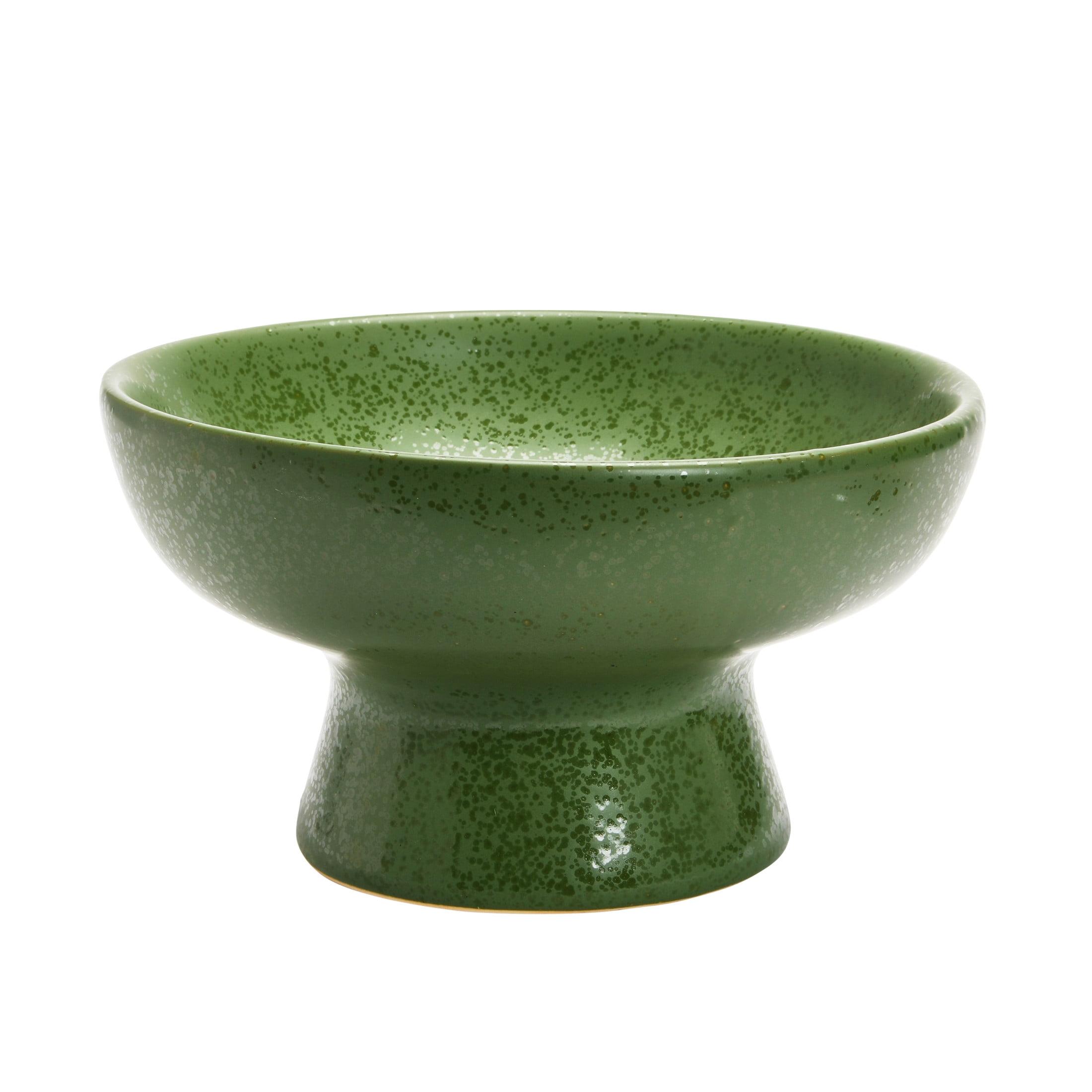 Matte Green Ceramic Footed Serving Bowl, 12.75"