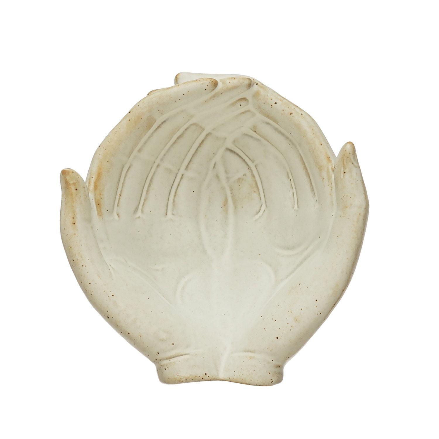 White Ceramic Hands Shaped Decorative Bowl