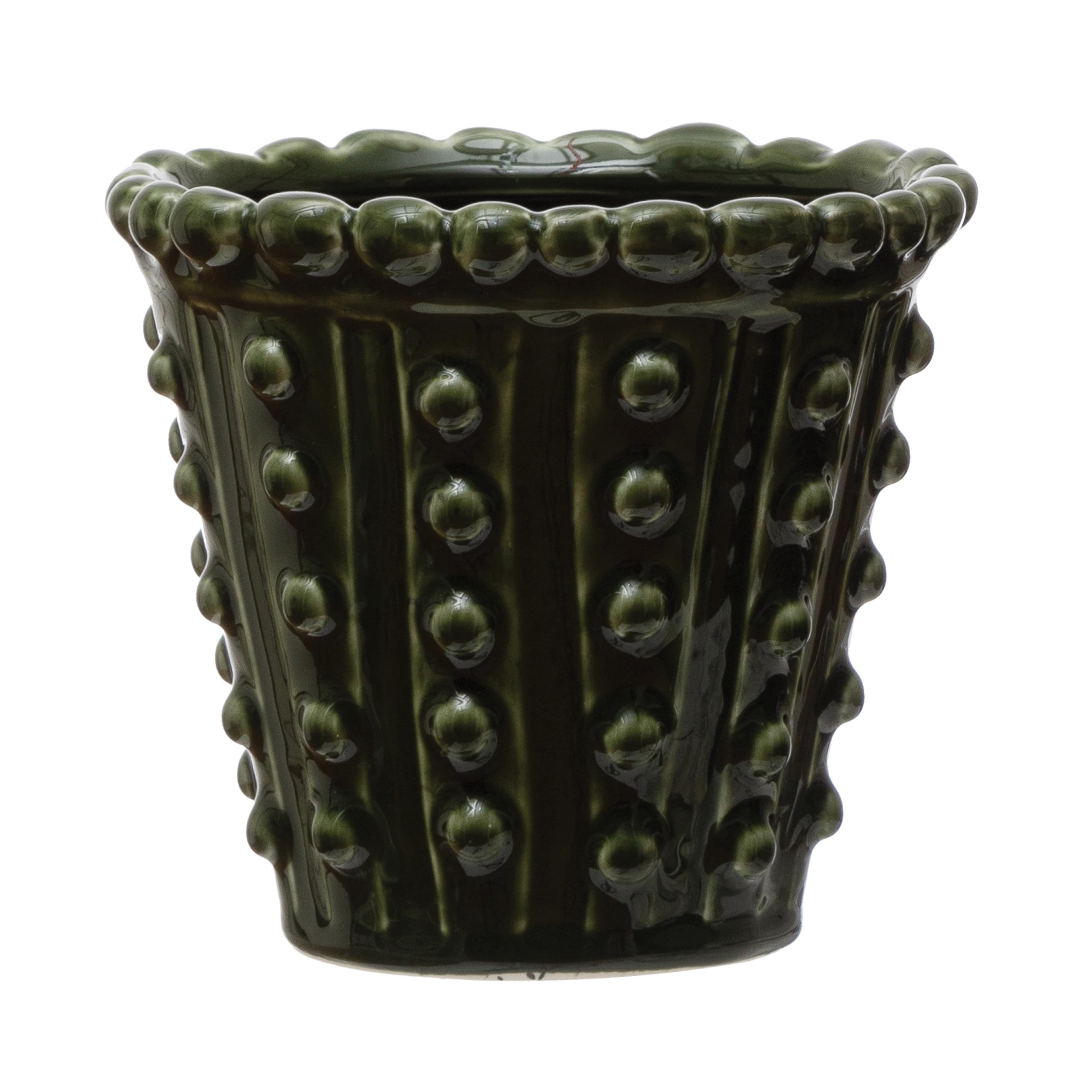 Green Stoneware Hobnail 5.88" Indoor/Outdoor Planter