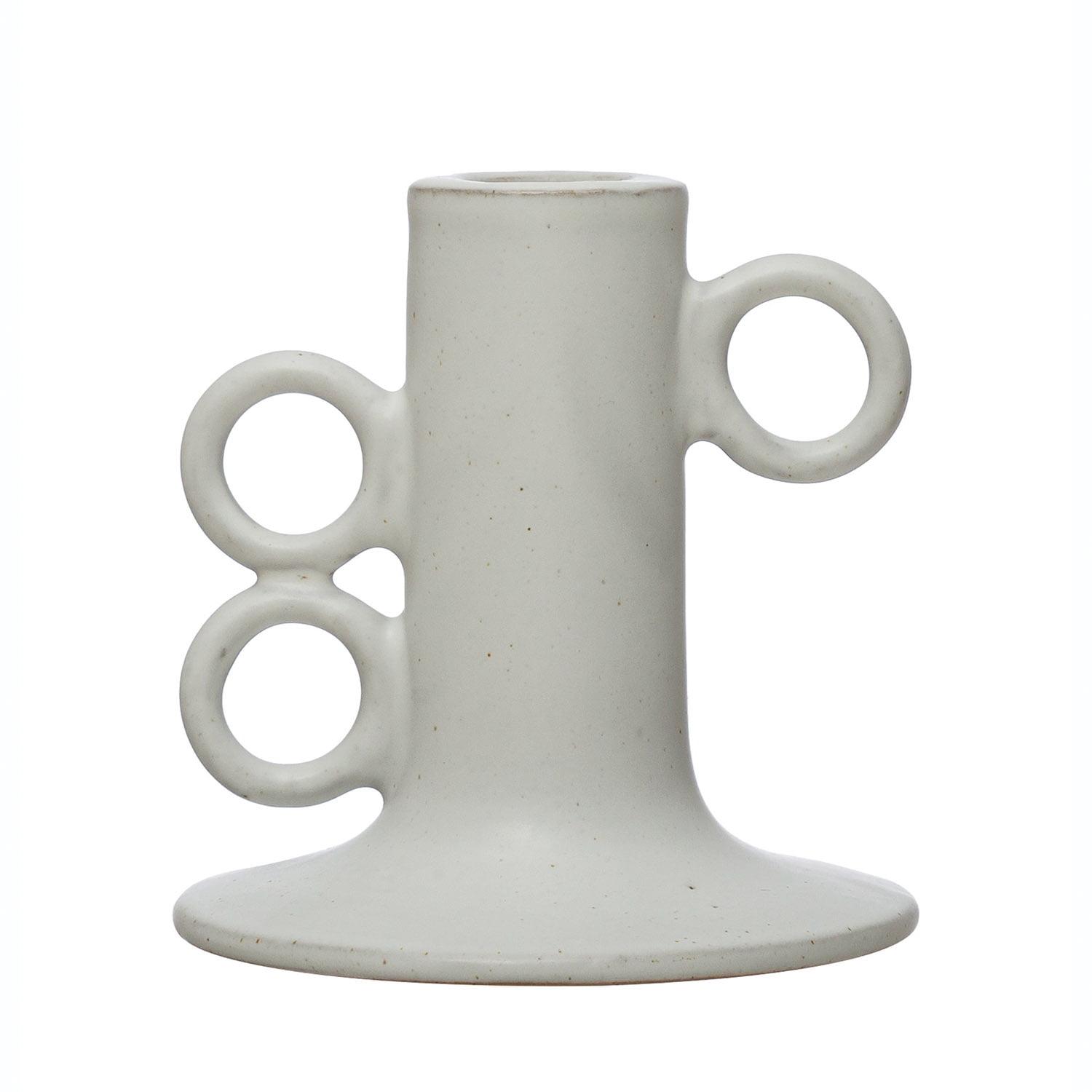 Matte White Asymmetric Stoneware Taper Candle Holder