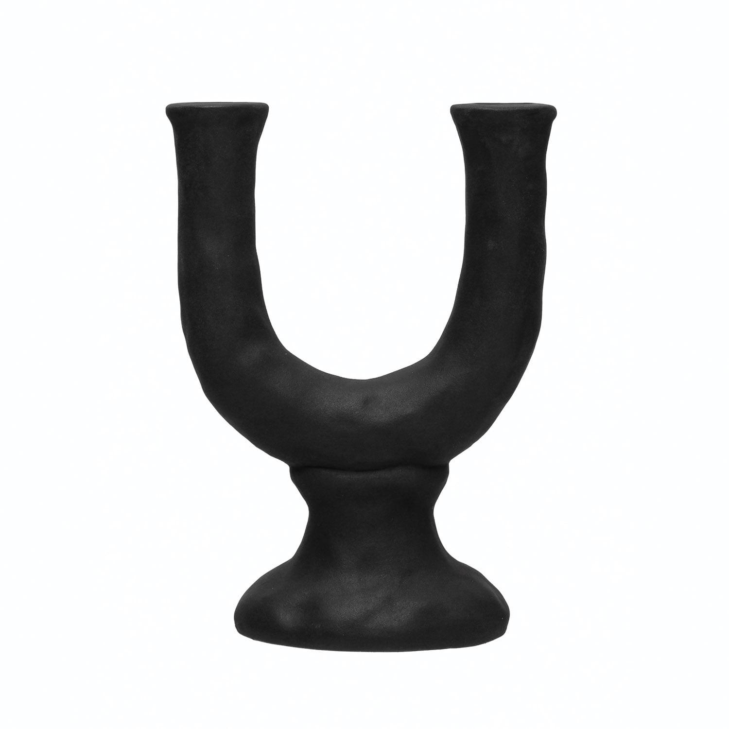 Sophisticated Black Ceramic U-Shaped Taper Candle Holder