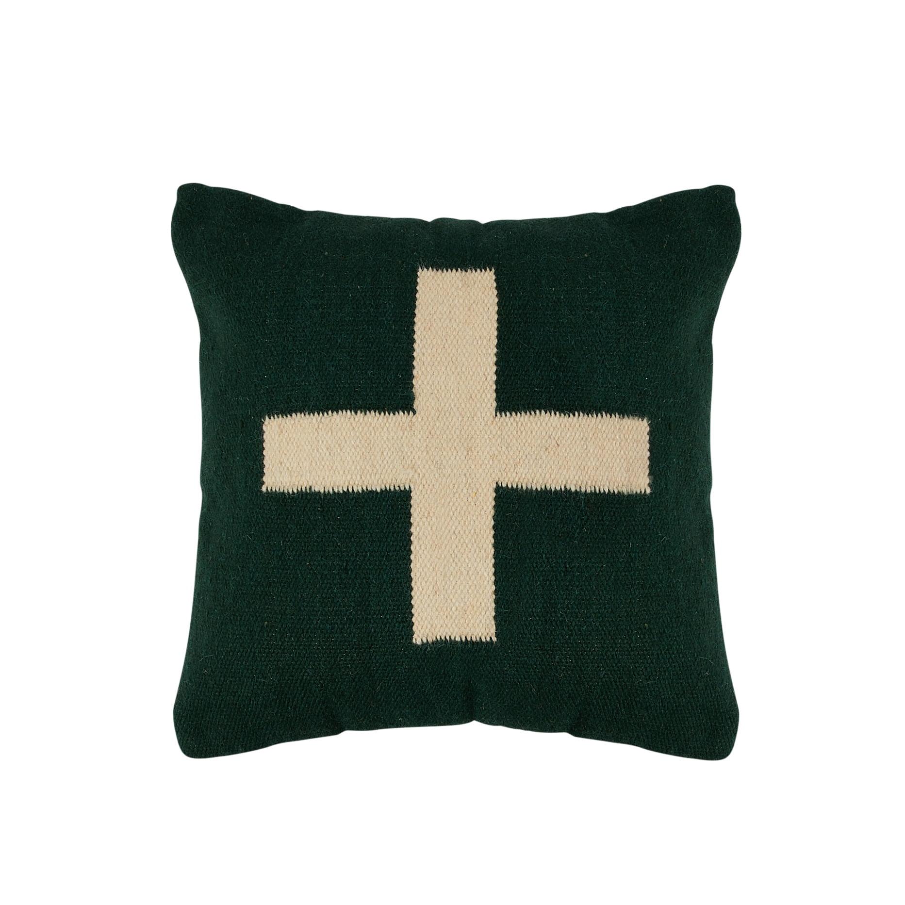 Green and Cream Cotton Wool Square Throw Pillow