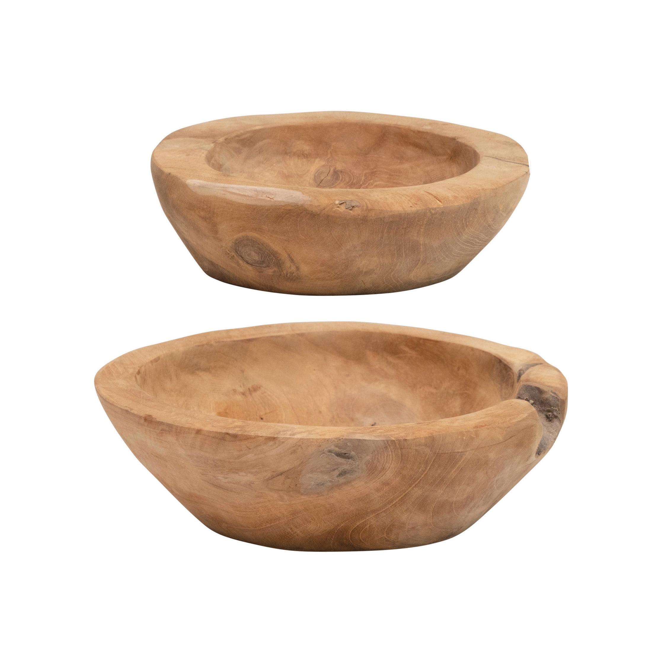 Hand-Carved Teakwood Fruit Bowls, Set of 2