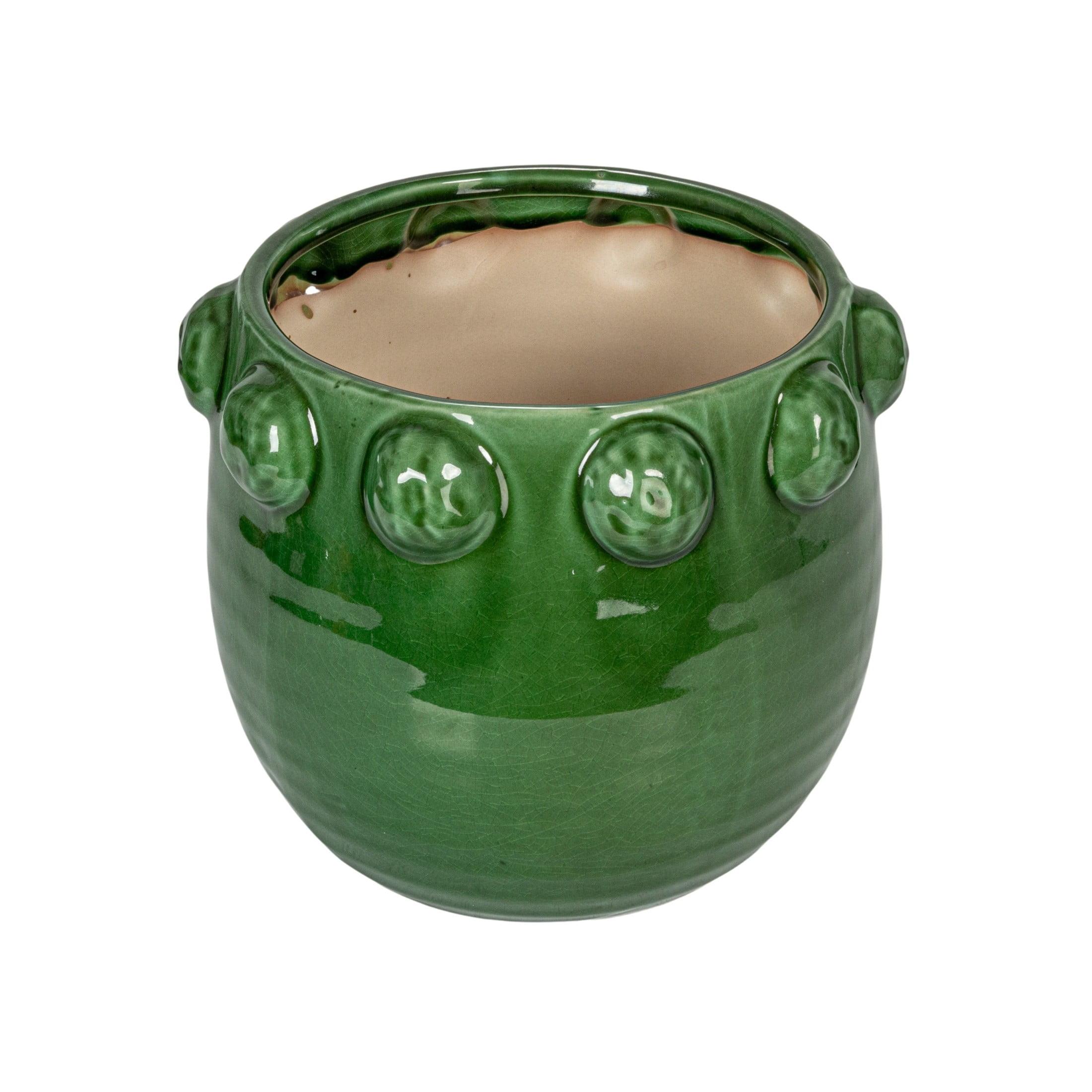 Green Terra-Cotta Planter with Raised Dots, 10.5"