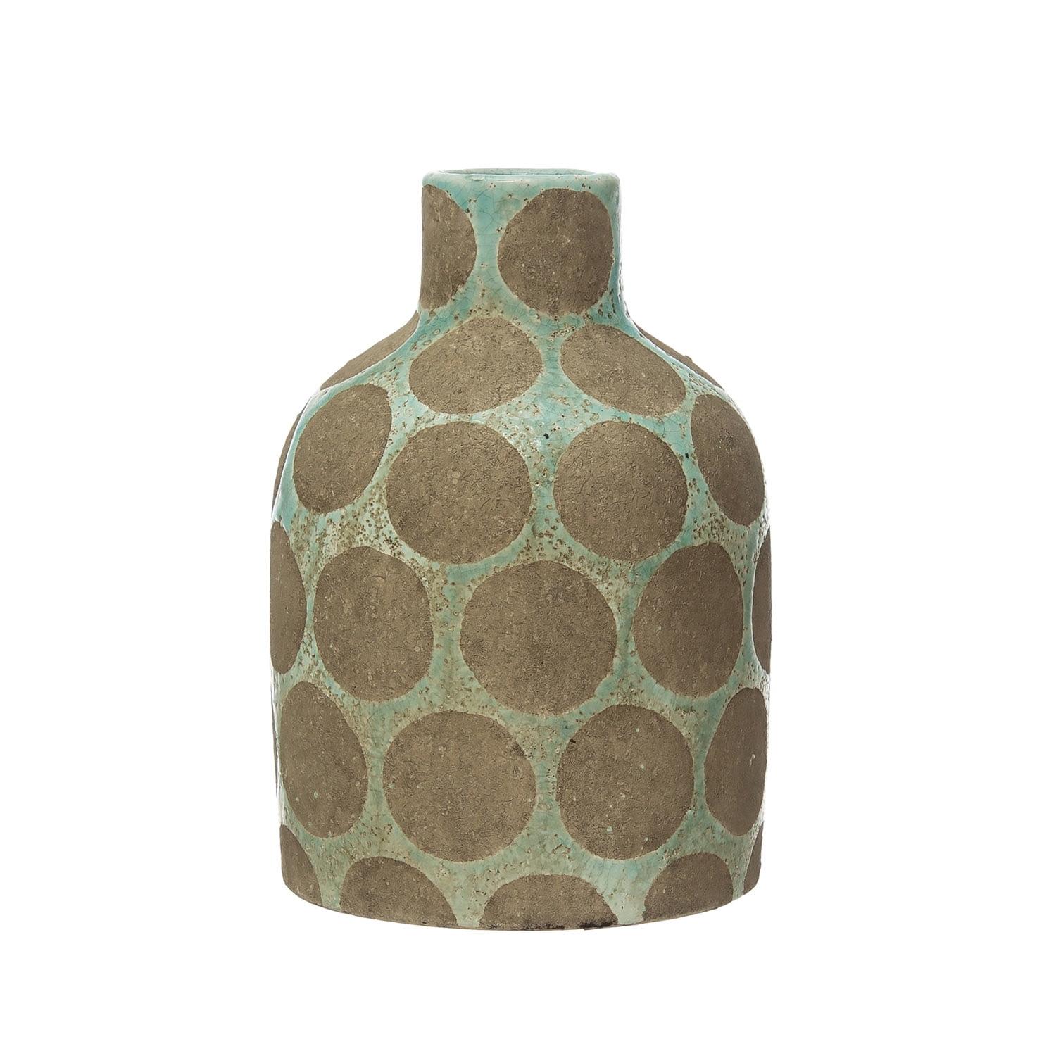 Aqua and Cement Terracotta Dot Relief Vase 5.5"x8.75"