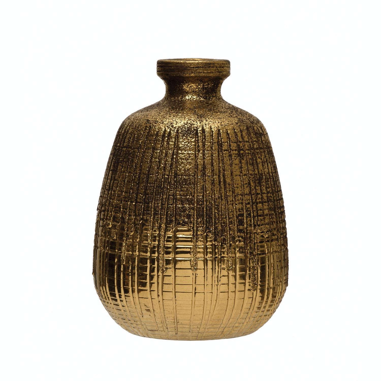 Sophisticated Gold Finish Textured Terra-Cotta Table Vase