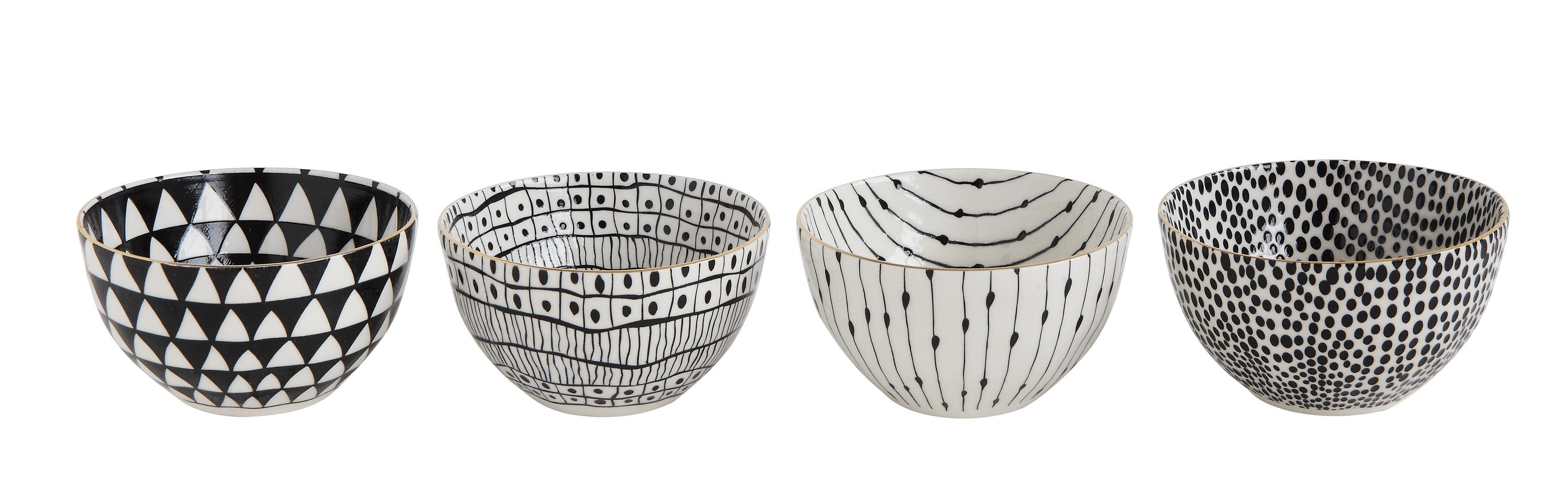 Black and White Geometric Stoneware Bowls Set of 4