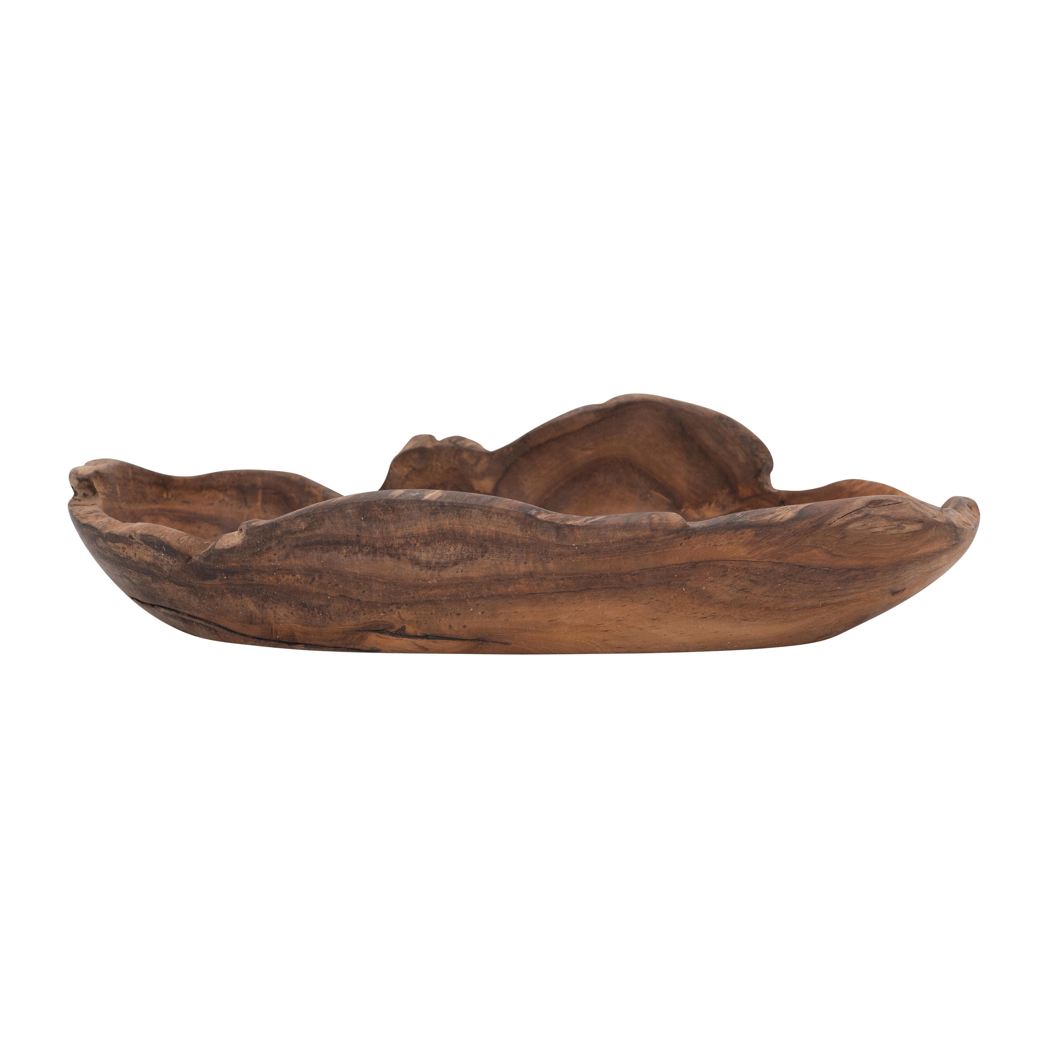 One-of-a-Kind Teakwood Irregular Kitchen Bowl, Natural Finish