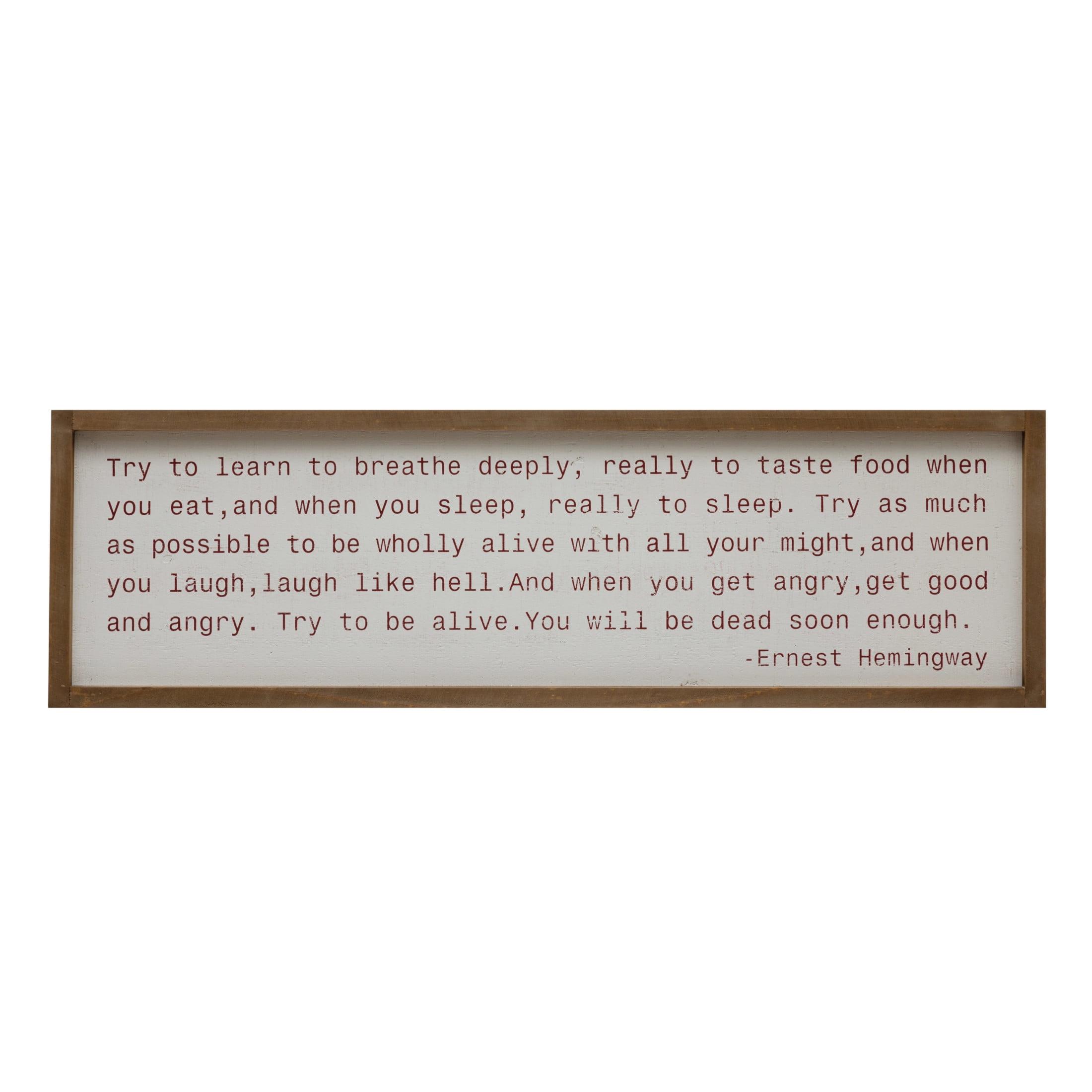 Rustic Wood Framed Ernest Hemingway Quote Wall Decor