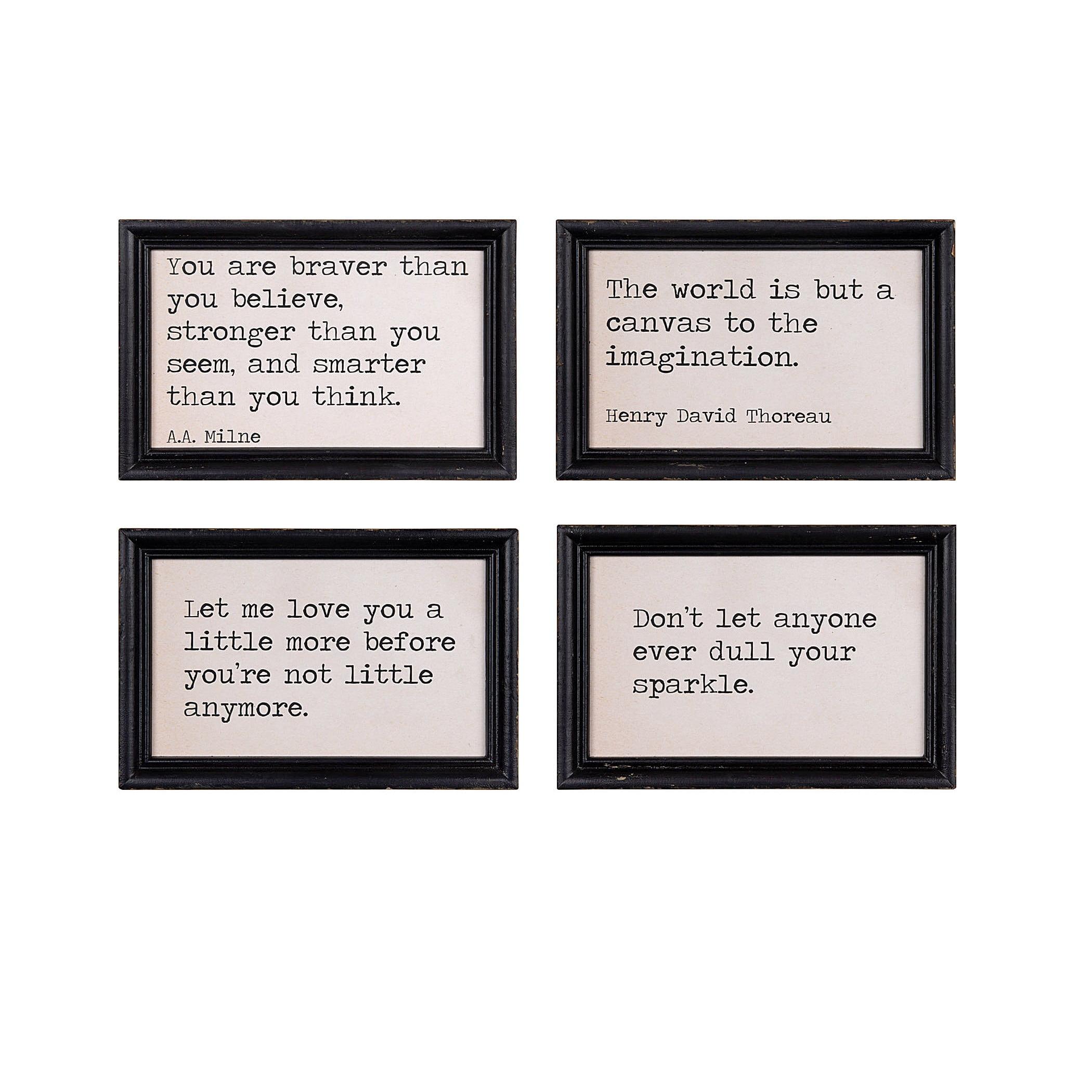 Storied Home 9" x 6" (Set of 4) Phrases Framed Wood Inspiration Phrases : Modern Canvas Wall Decor for All Ages