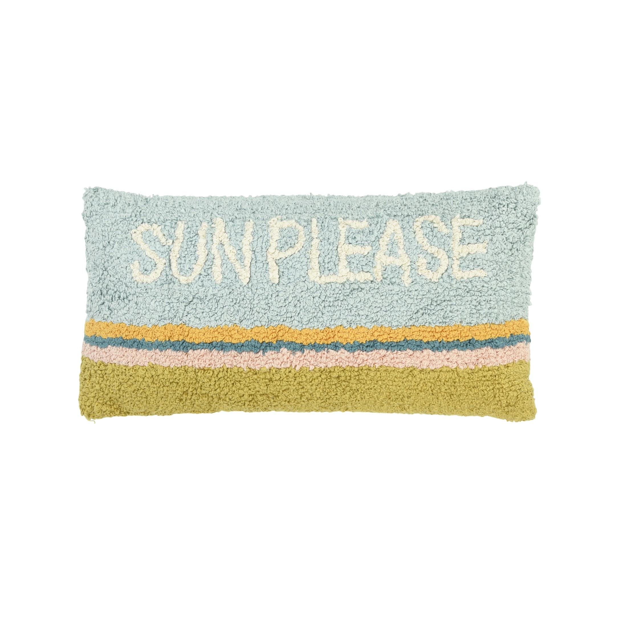 Creative Co-Op Woven Cotton Punch Hook Lumbar Pillow with "Sun Please" Design