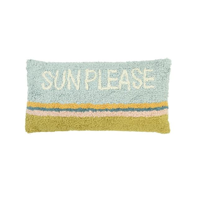 Creative Co-Op Woven Cotton Punch Hook Lumbar Pillow with "Sun Please" Design