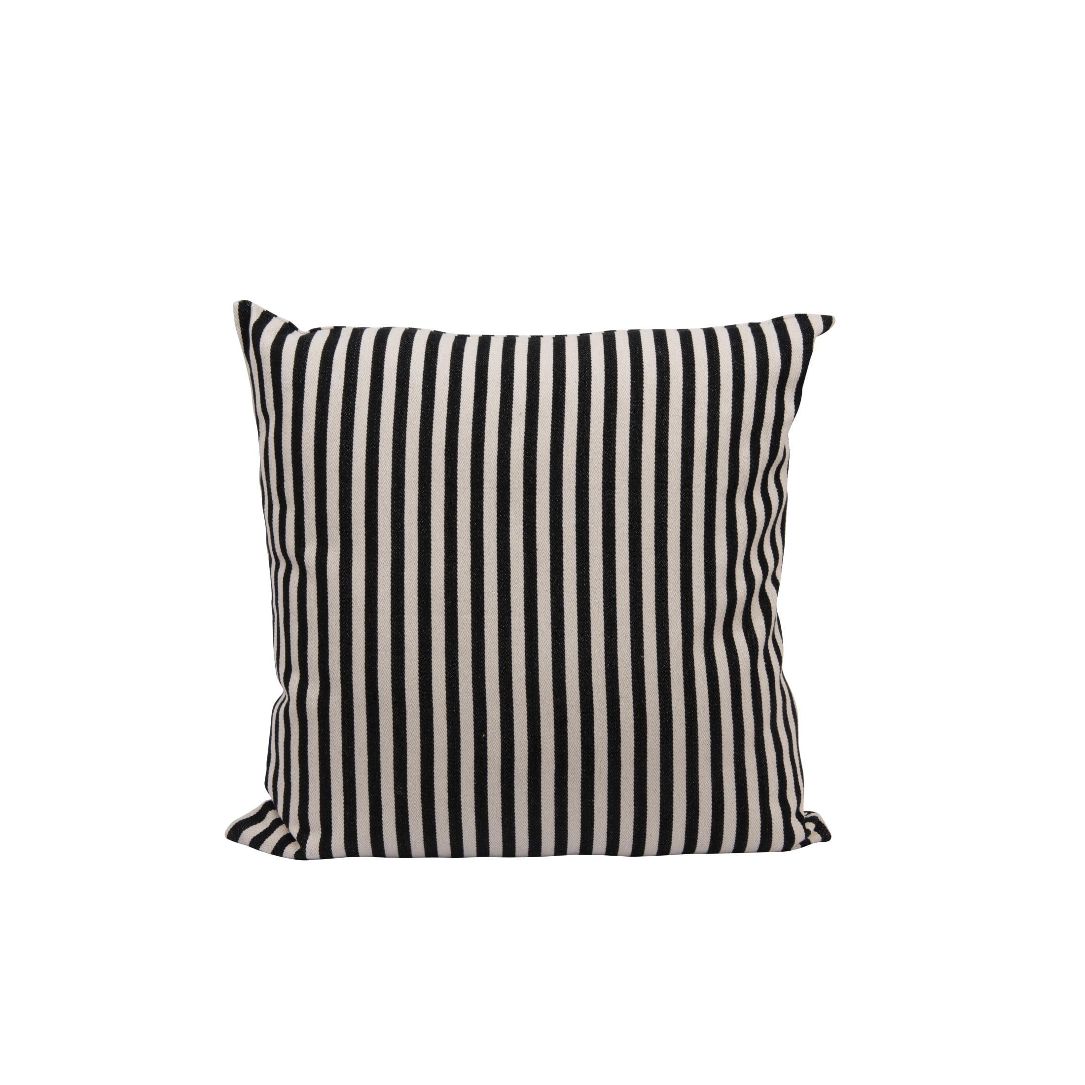 26" Black and Cream Cotton Striped Square Throw Pillow