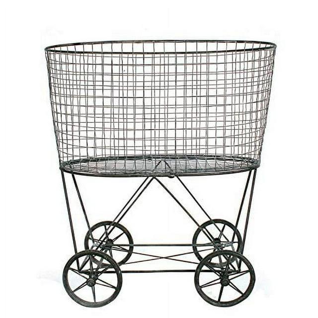 Metal Vintage Laundry Basket with Wheels - Storied Home: Garment Storage, Multipurpose Basket