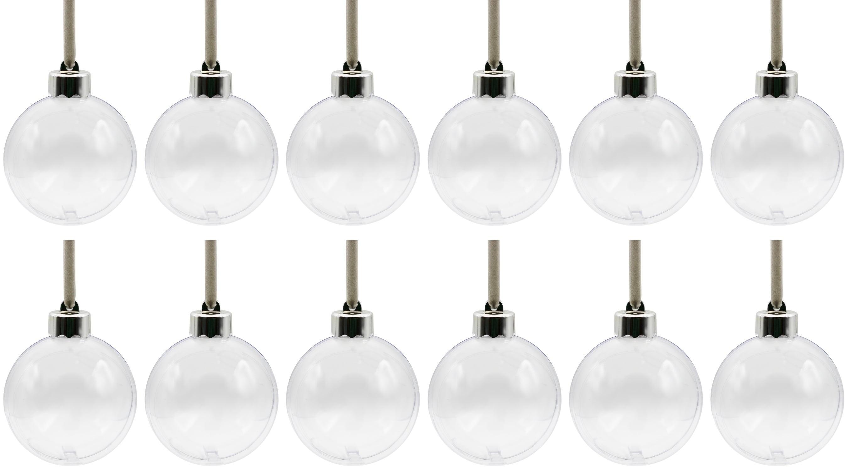 Creative Hobbies Clear Acrylic Photo Ornament Christmas Ball, 80mm (3.15 Inch), with Silver Cap, Hanger Cord, Photo Template - Pack of 12