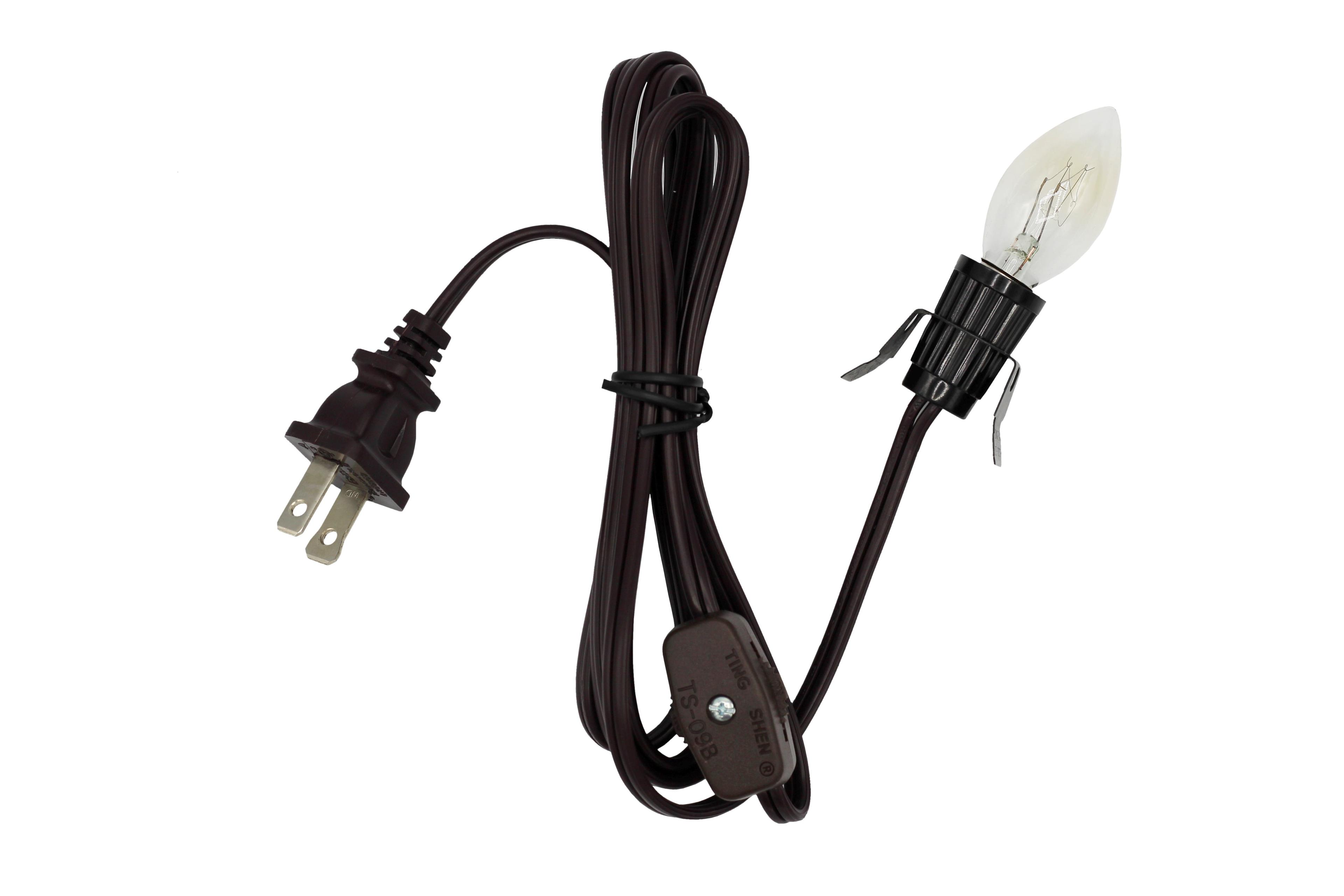 Creative Hobbies Clip-in Lamp Cord and 7w Bulb for Salt Lamps, Christmas Villages, Pumpkins & More - 6 Foot with On/Off Switch (Brown)
