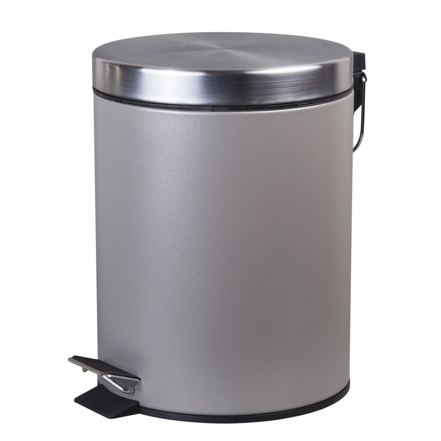 Gray Stainless Steel Round Step Trash Can with Pedal, 5 Liter