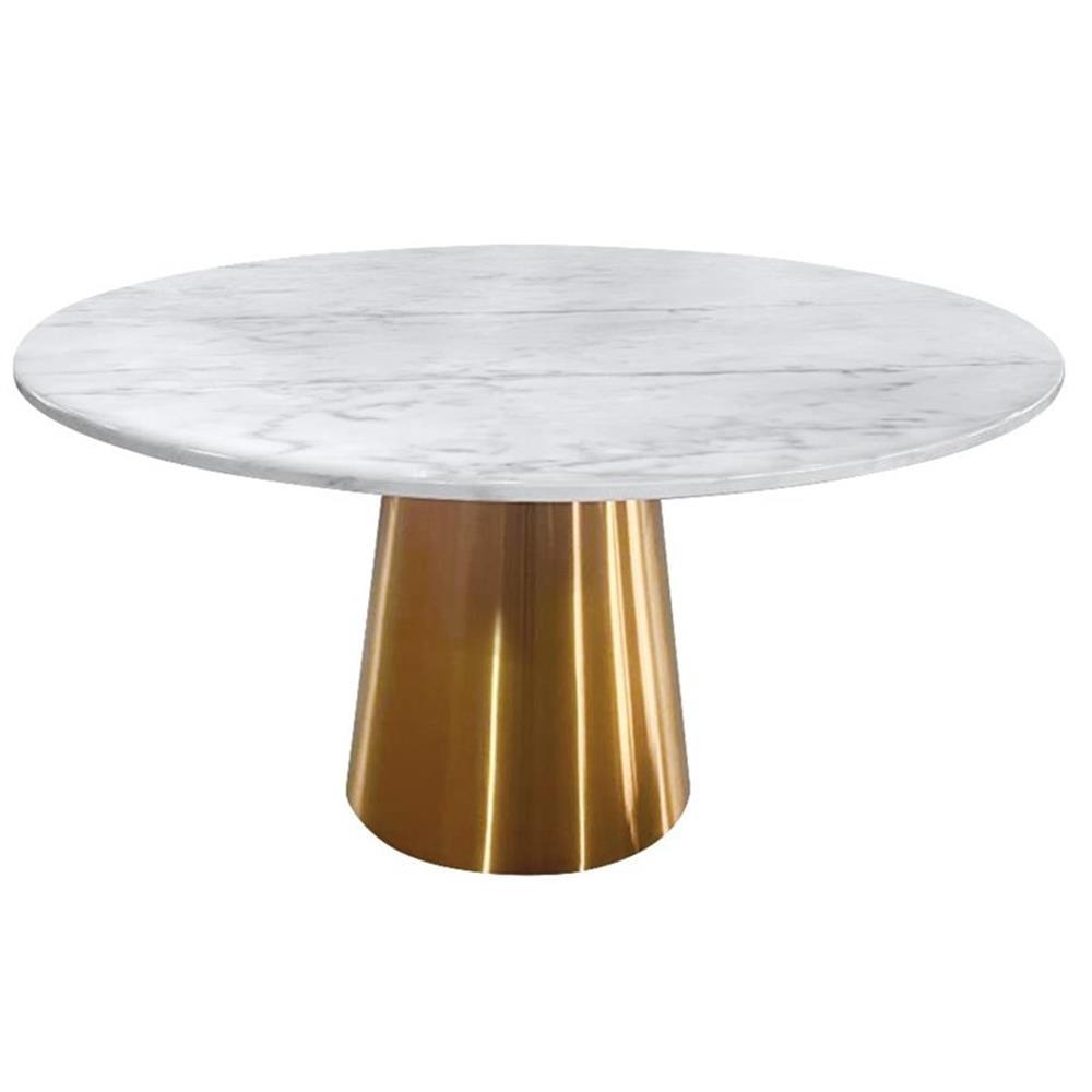 54'' Round White and Gray Marble Table with Gold Base