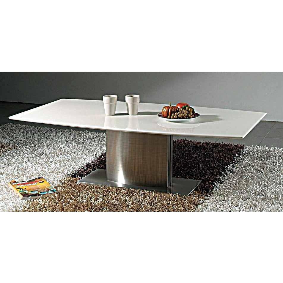 Elegant 51'' White Marble and Stainless Steel Coffee Table