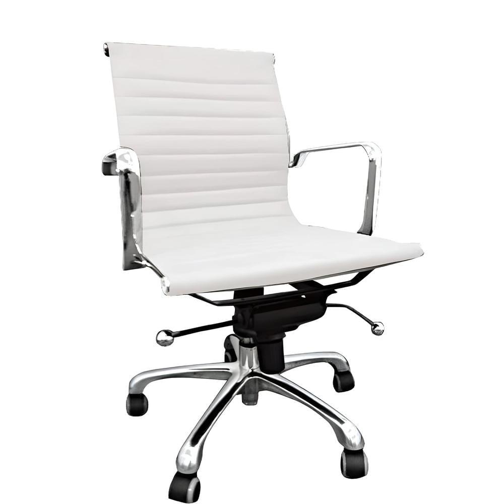 Low Back White Leatherette Office Chair with Recliner and Swivel