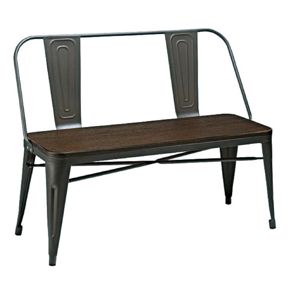 Gunmetal Modern Metal Dining Bench with Wood Top