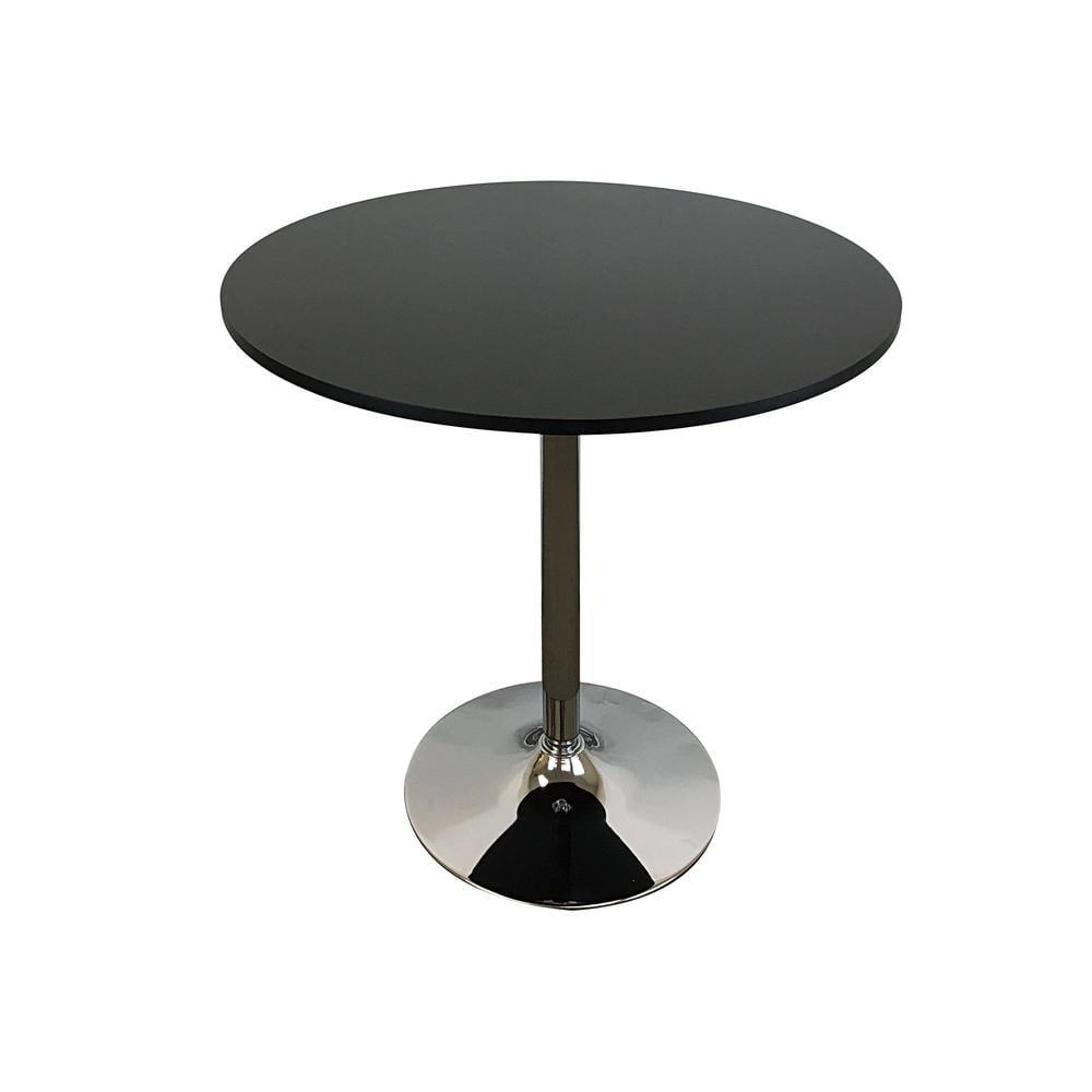 Black Round Wood Top Counter Height Dining Table with Chrome Base