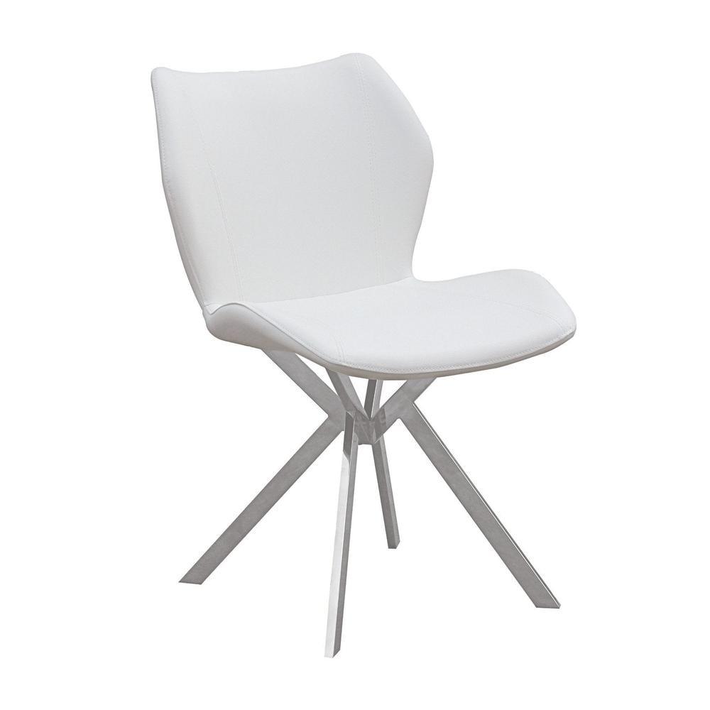 Elegant White Upholstered Dining Chair with Stainless Steel Legs, Set of 4