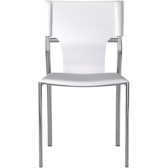 Creative Images Dining Leather with Protective Coating Chair, Chrome Legs, Set of 4 Solid Back Dining Chairs White N/A Leather
