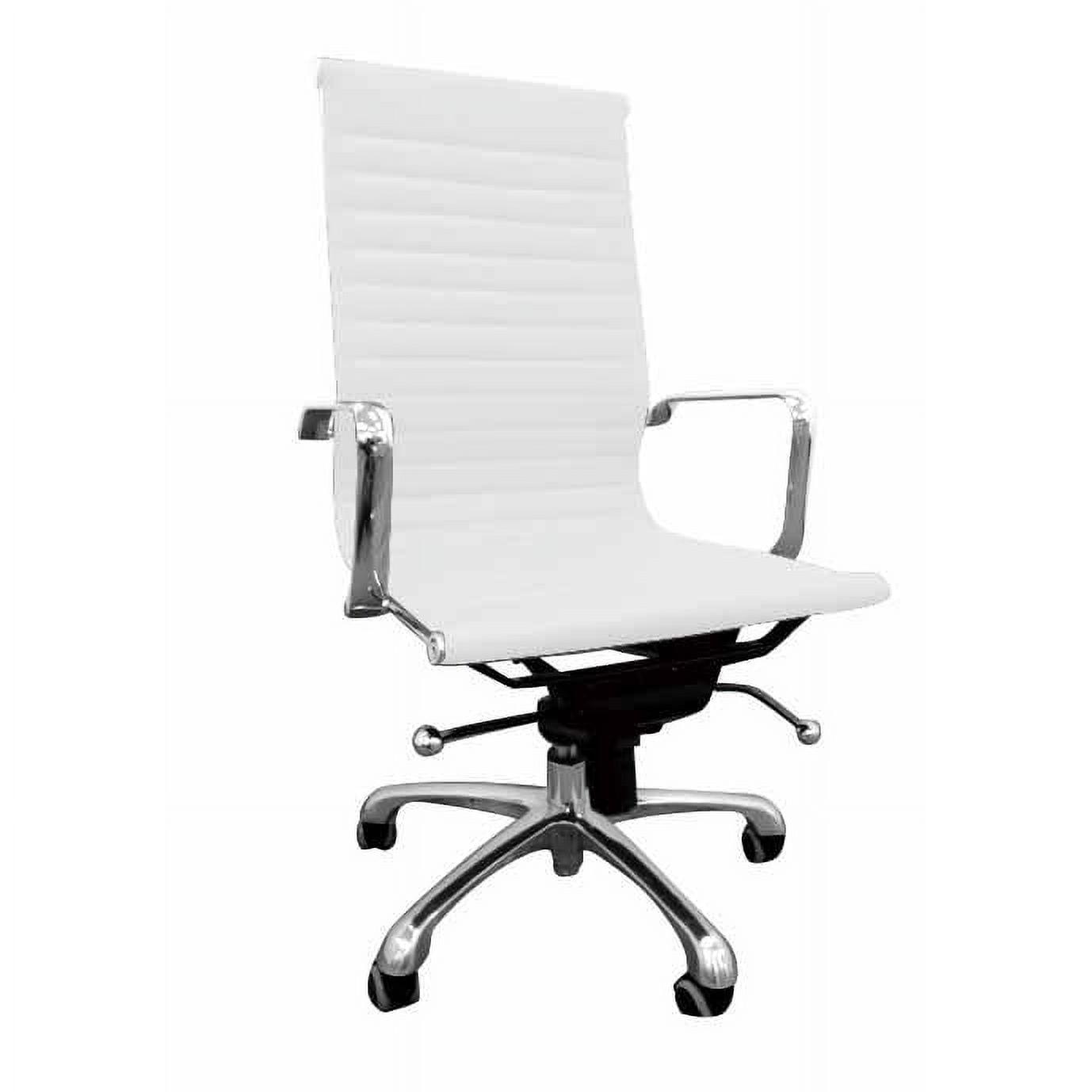 High Back White Leather Swivel Office Chair with Chrome Base